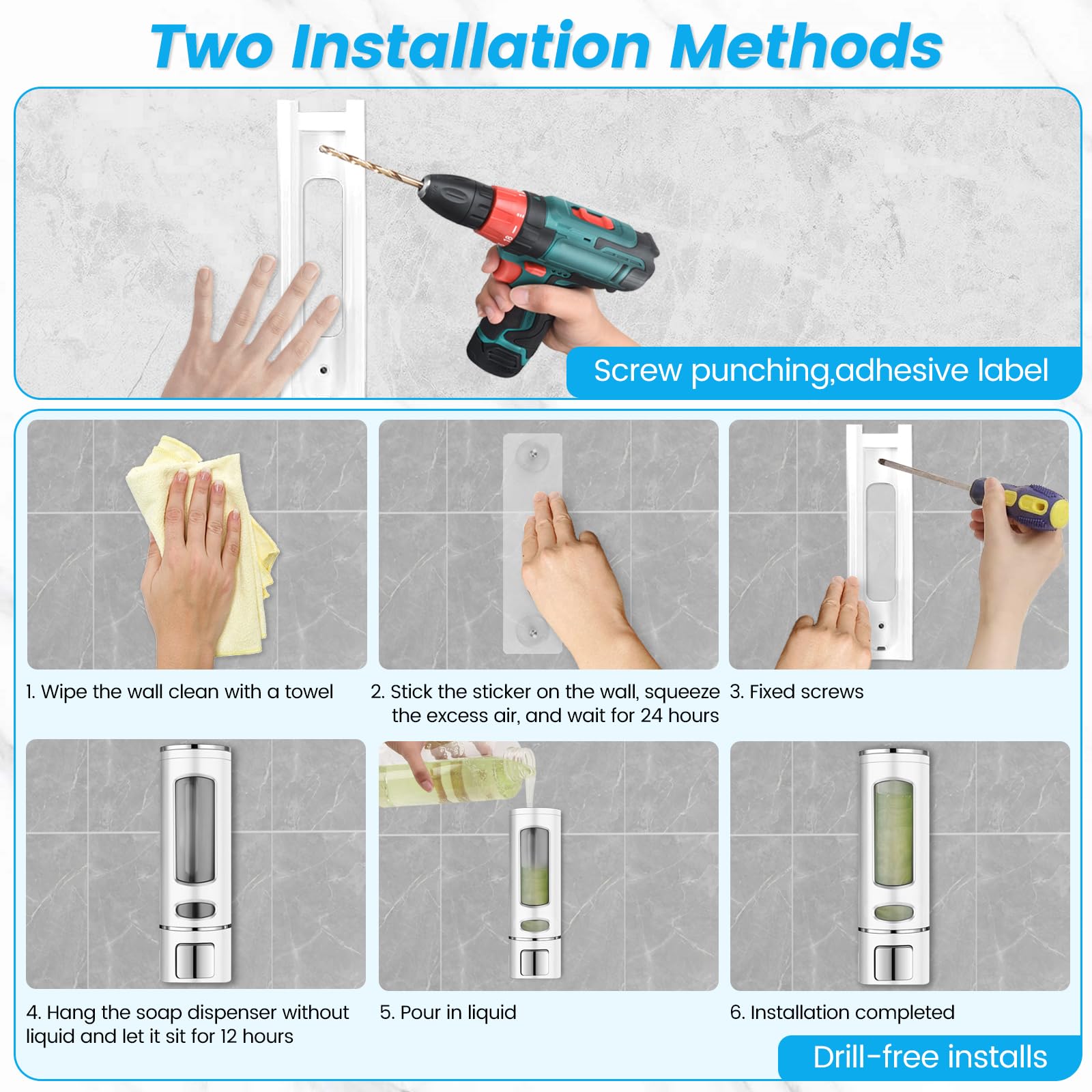 Foam Hand Soap Dispenser, 400Ml Bathroom Shower Dispenser Gel Container Shower Pump Dispenser And Organizer For Bathroom Kitchen