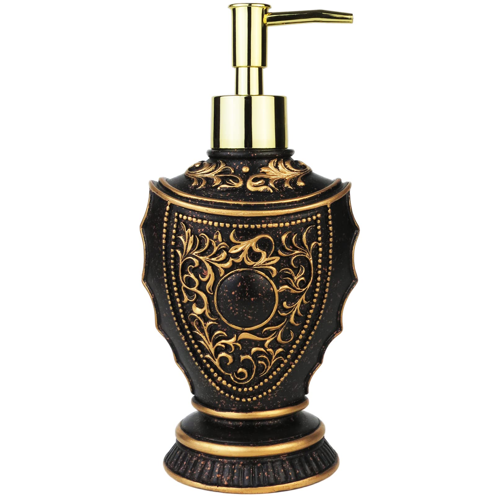 Vintage Soap Dispenser With Baroque Decor - Resin - Black And Gold Painted Lotion Dispenser For Bathrooms, Kitchen Counters, Bea
