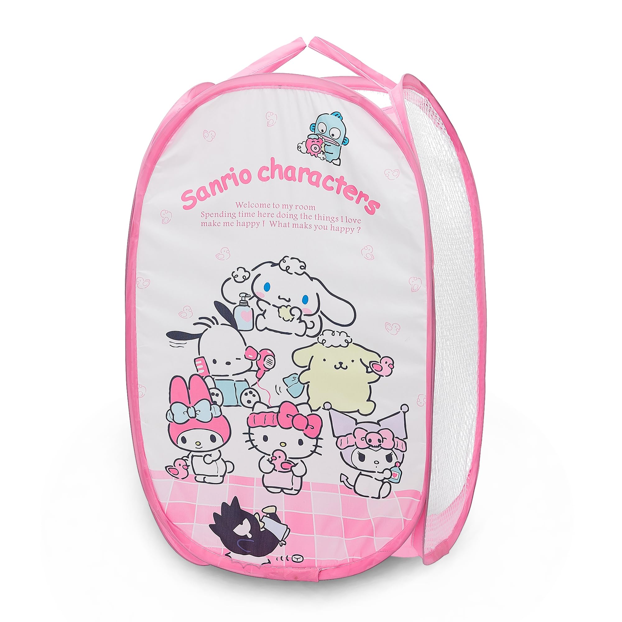 Cute Mesh Popup Laundry Hamper With Carry Handles, Large Capacity Foldable Lightweight Dirty Clothes Basket For Girls Room, Dorm