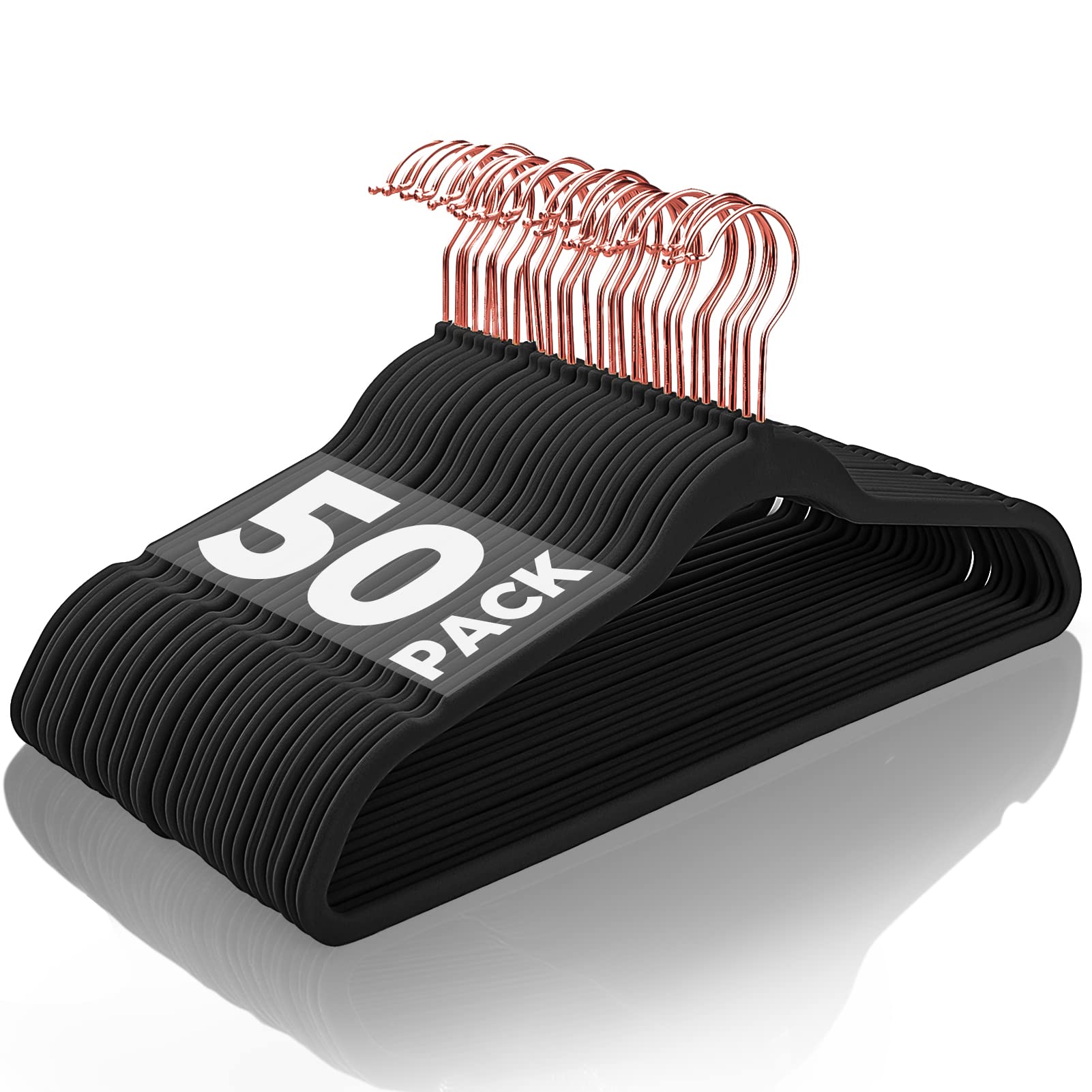 Jersow Non Slip Velvet Hangers - 50 Pack, Premium Suit Hangers Space Saving With 360 Swivel Chrome Hook, 17.5 Inch Clothes Hange