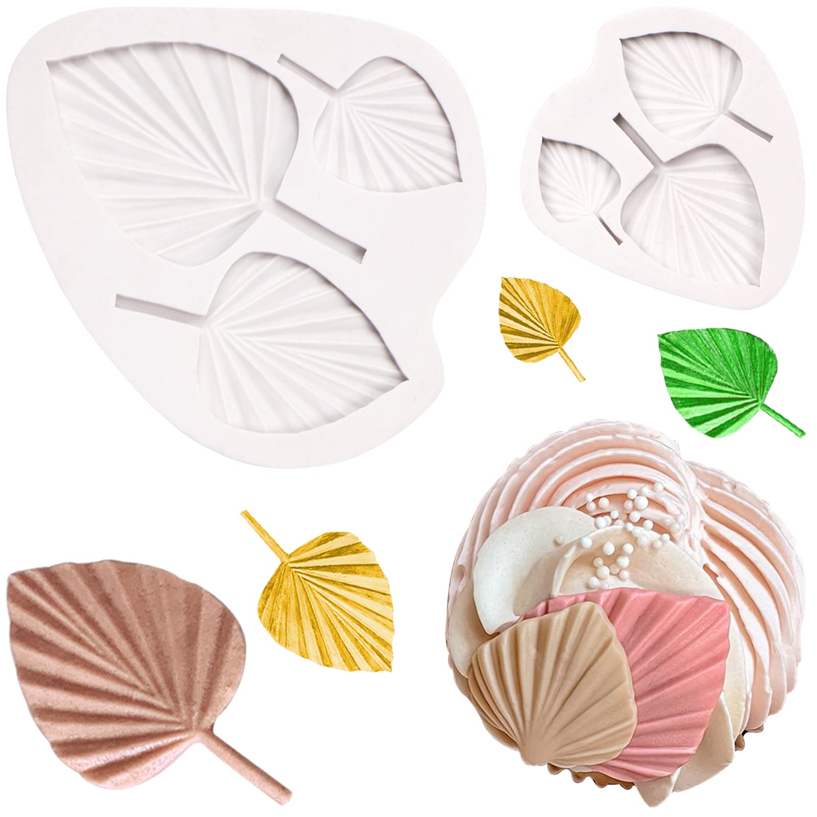 Boho Fondant Molds Silicone, Fan Leaf Molds 3D Fan Palm Leaf Shape Candy Chocolate Molds For Cupcake Topper, Boho Cake Decoratio