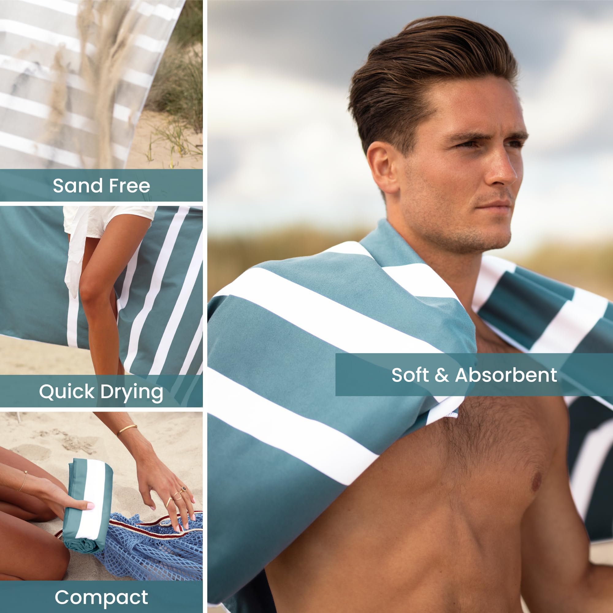 Summersand Microfiber Beach Towel - Quick Dry, Sand Free - Compact And Lightweight For Travel - Recycled Materials - Travel Bag