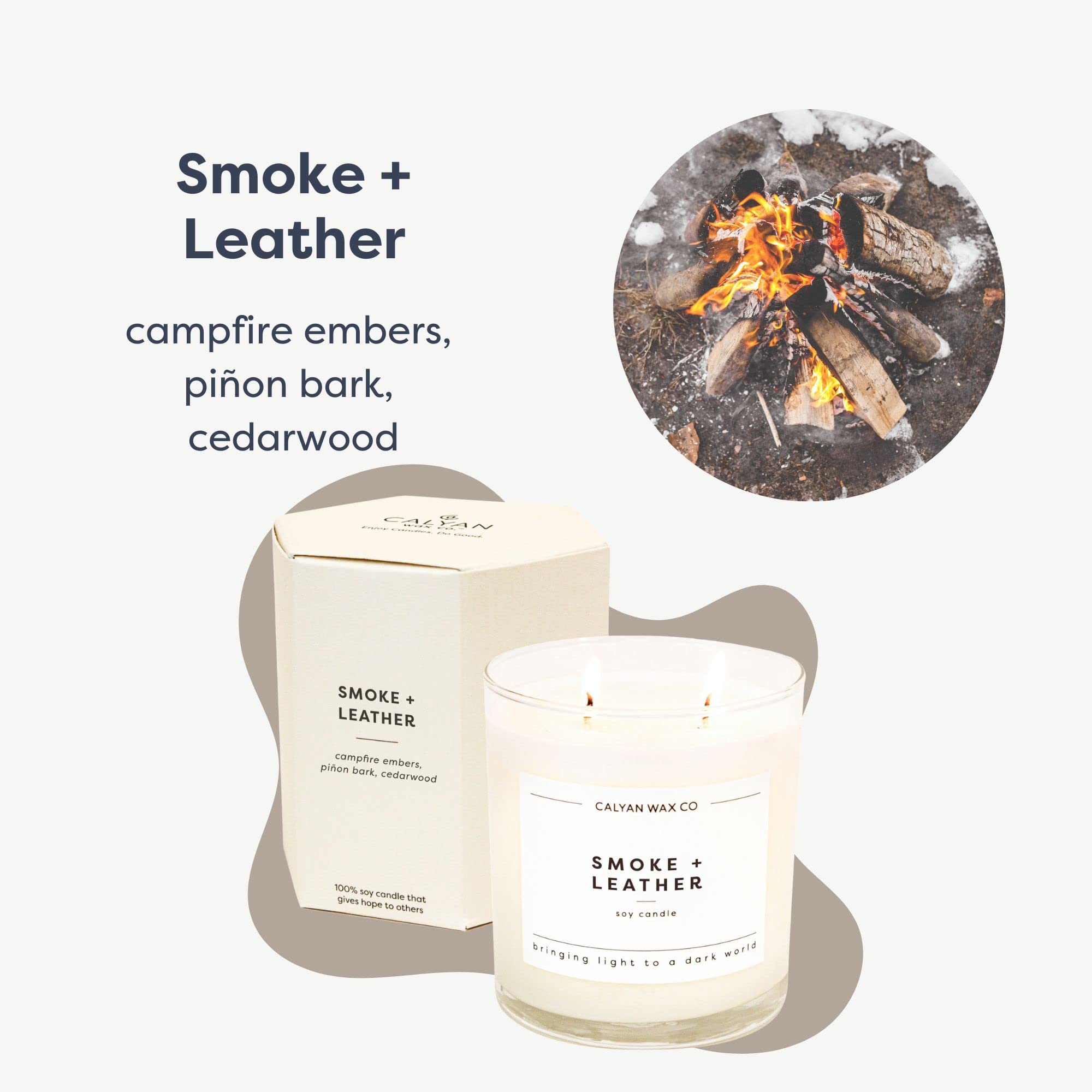 Calyan Wax Scented Candle Smoke & Leather Candle for The Home Scented with Spiced Leather, Soy Wax Aromatherapy Candle in Glass