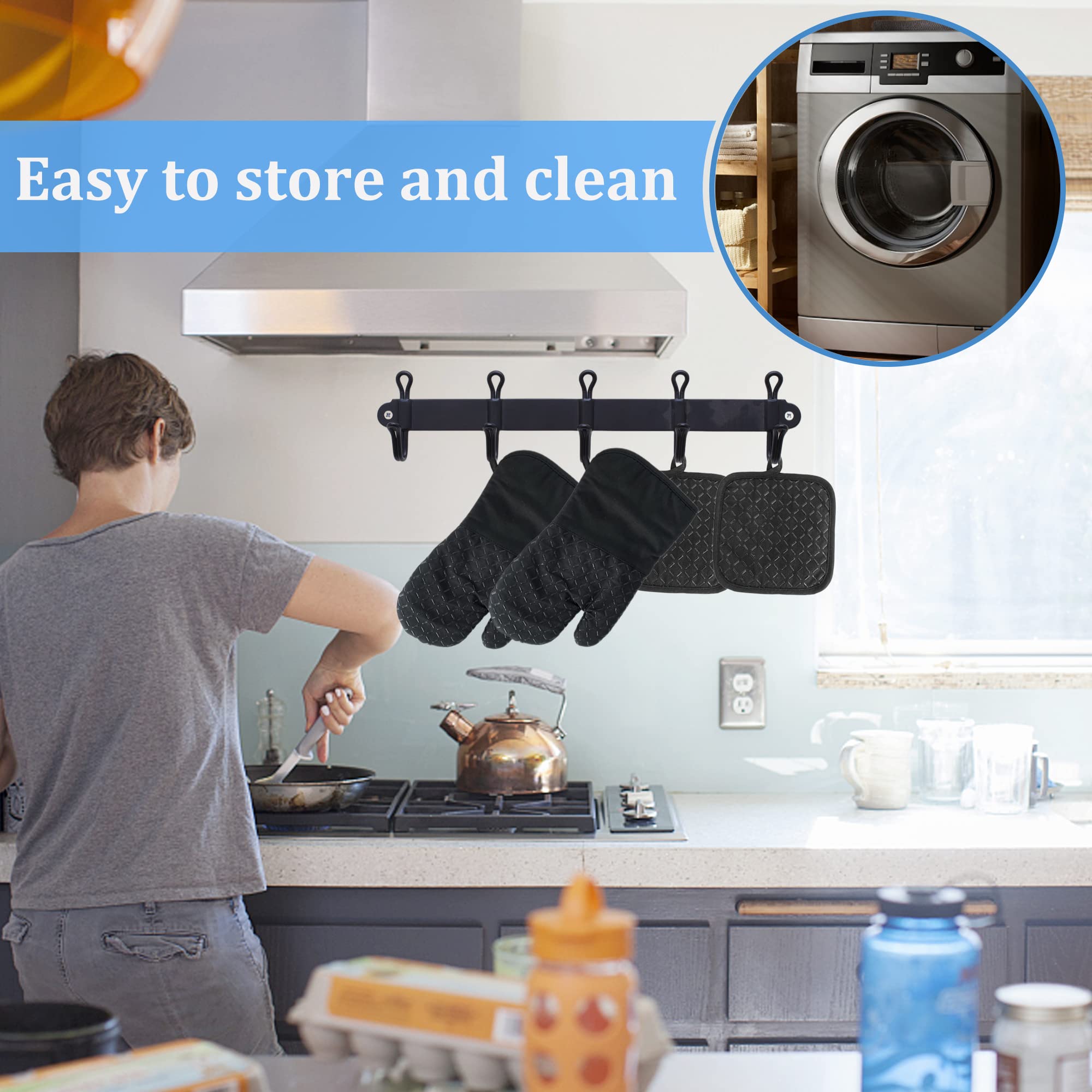 4 Pcs Oven Mitts And Pot Holders,Oven Glove High Heat Resistant 500 Degree,Long Oven Mitts With Recycled Cotton Infill And Silic