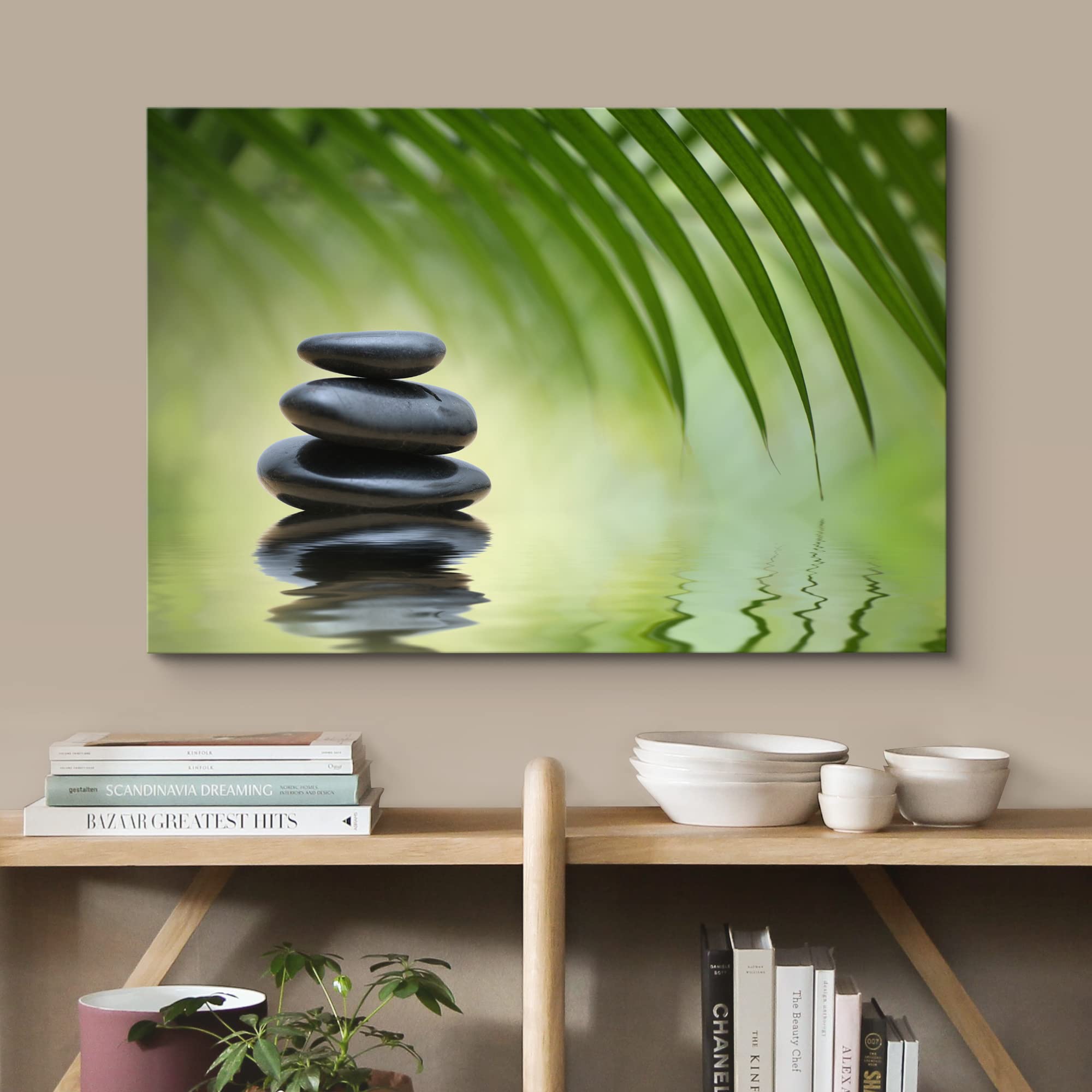 Wall26 Canvas Print Wall Art Black Rocks On Seren Green Tropical Lake Floral Nature Photography Realism Bohemian Scenic Relax/Ca