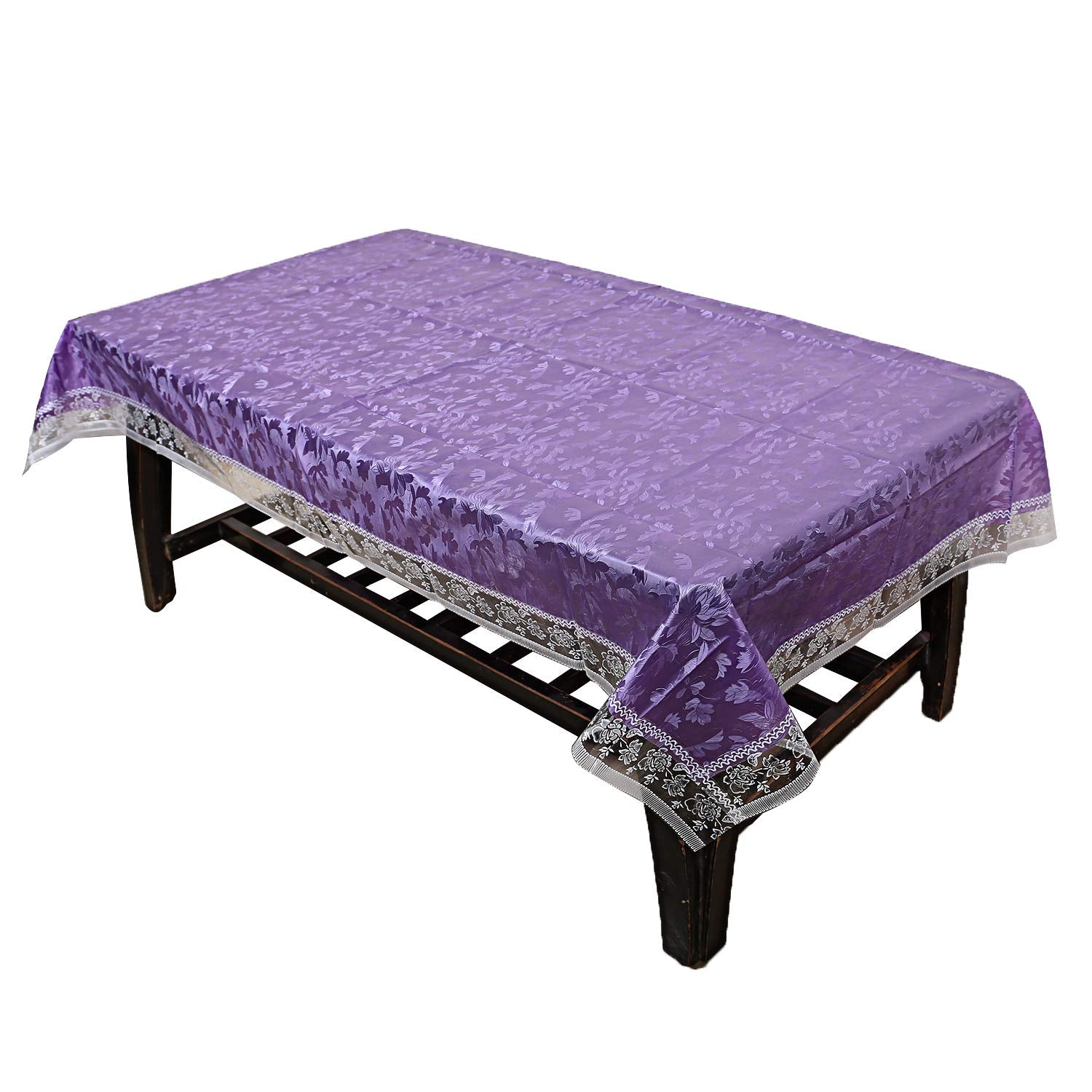 Kuber Industries Floral Design Pvc 4 Seater Center Table Cover - Purple