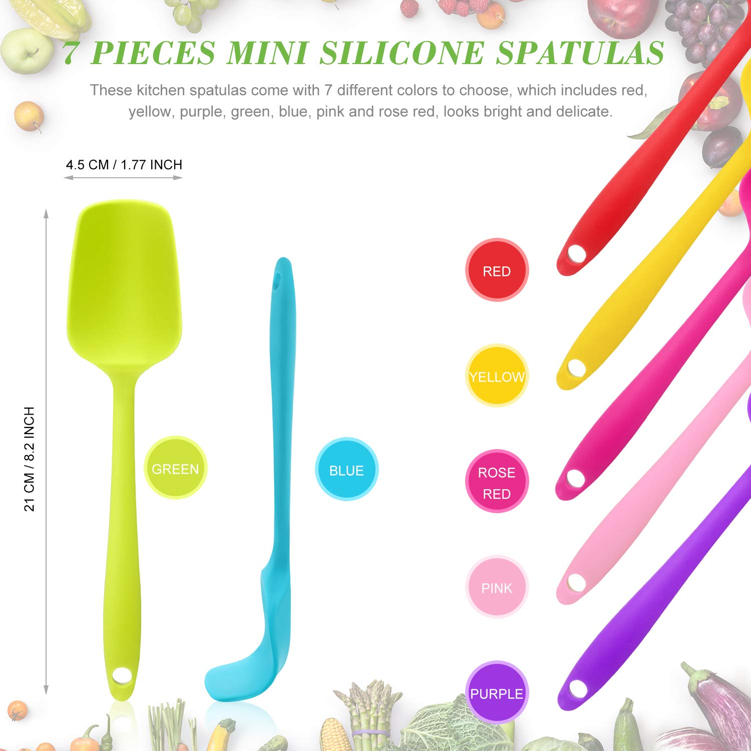 Patelai Silicone Spatulas, 7 Pieces 8.2 Inch Small Rubber Spoon Spatula Non Stick Kitchen Spatulas Heat Resistant Flexible Scrap