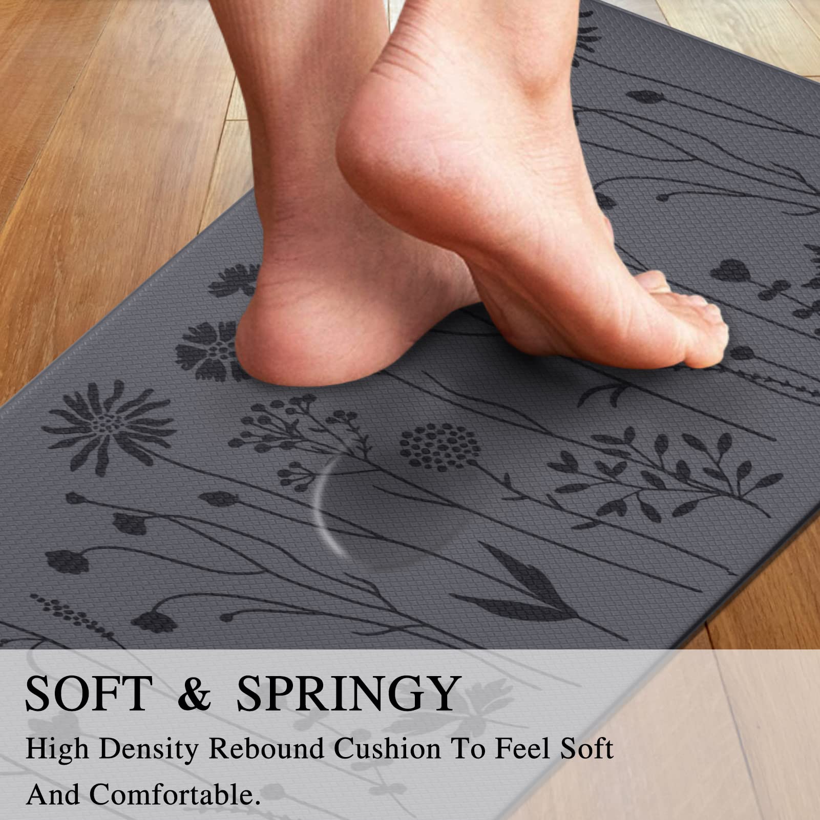 Rempry 2 Pcs Floor Mat, Waterproof Non Slip Anti-Fatigue Pvc Cushioned Rug Sets For Kitchen, Office, Sink 17''X47''+17''X29'' (D