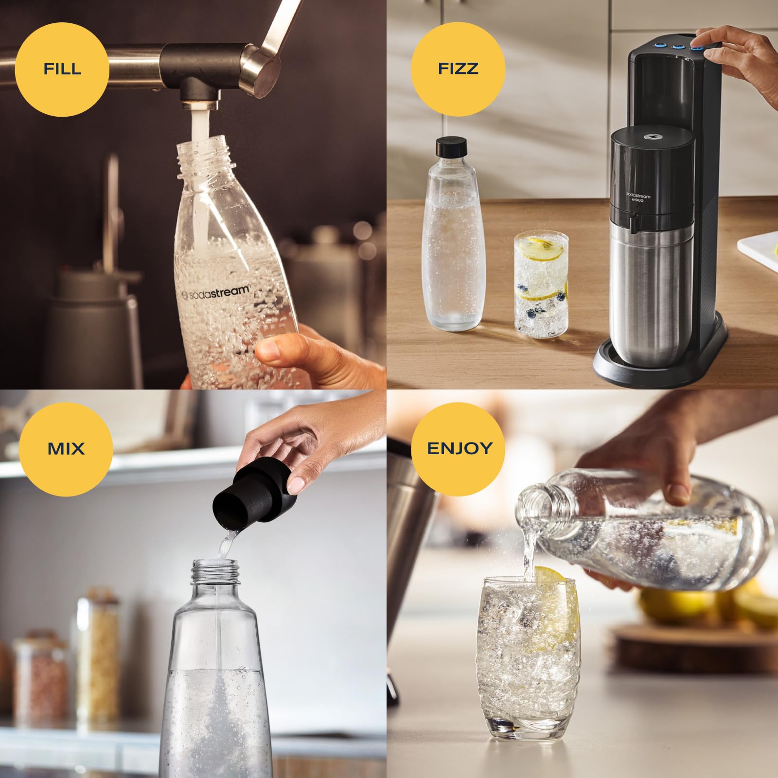 SodaStream Aqua Fizz Sparkling Water Maker Starter Kit - Glass Carbonator, Black, Includes 2 Glass Carafes & CO2 Cylinder, Model 1016512015