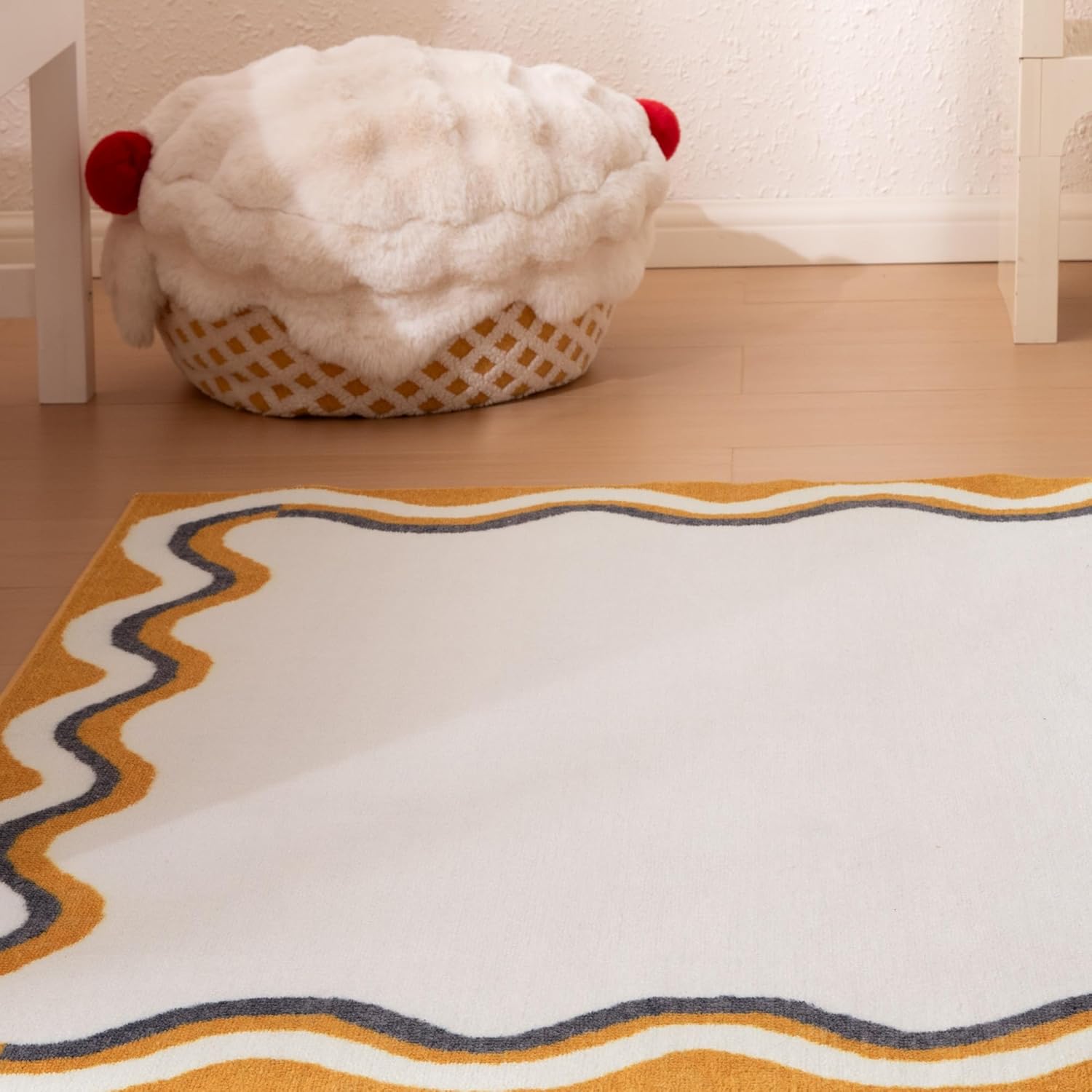 Machine Washable Non Slip Kids Rugs for Living Room & Bedroom - Beige Yellow