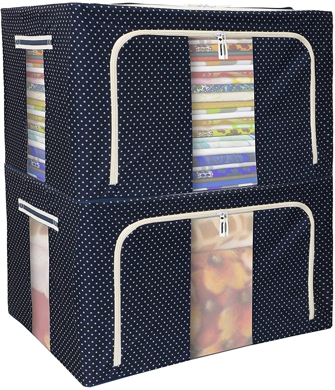 Aagna Foldable Steel Frame Clothes Living Storage Organizer Handled Bag Box For Large Size Bedding, Blankets, Women Saree, Toys 