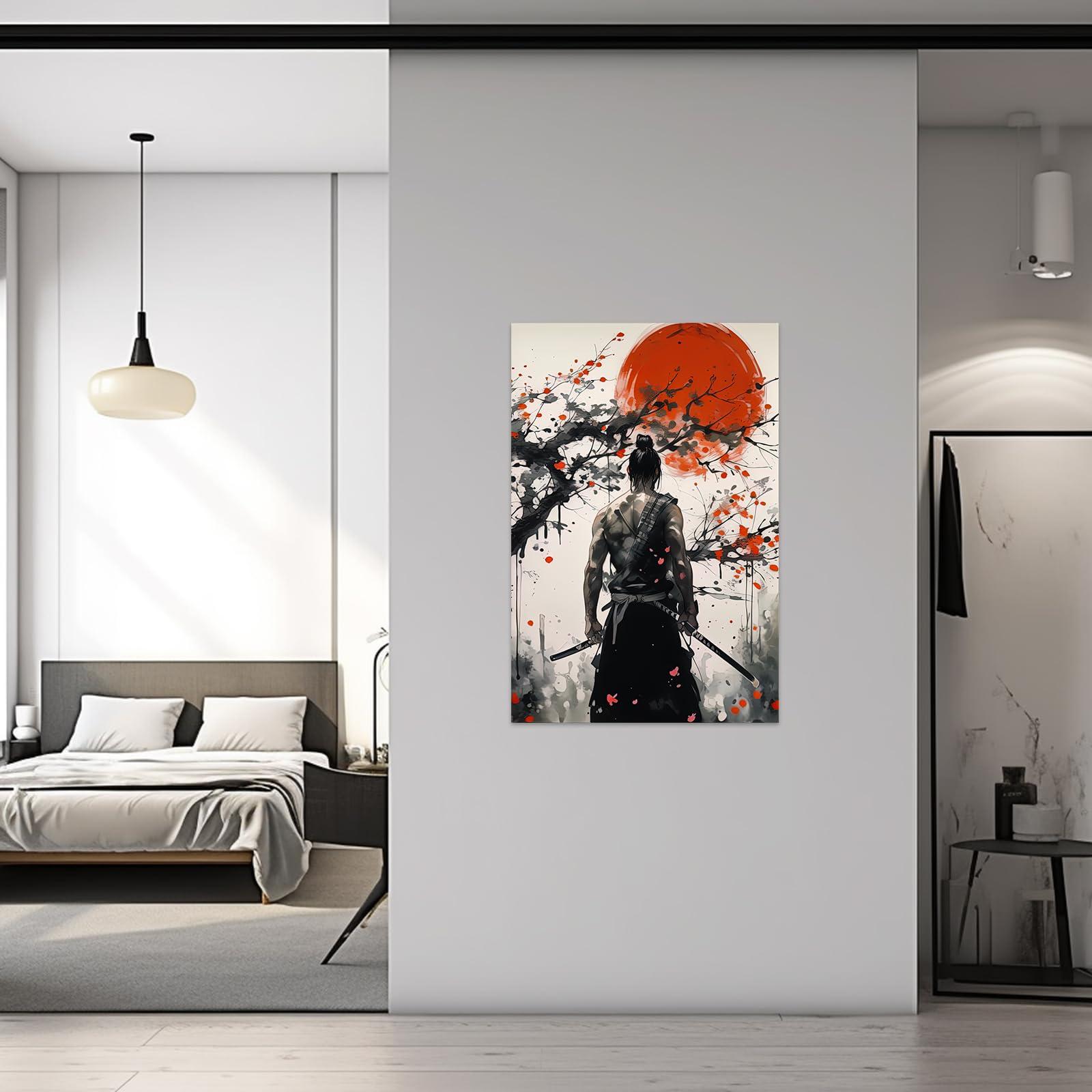 Zxhywym Japanese Samurai Wall Art Black And White Armored Samurai Canvas Picture Japan Warrior Poster Bushido Print Wall Decor F