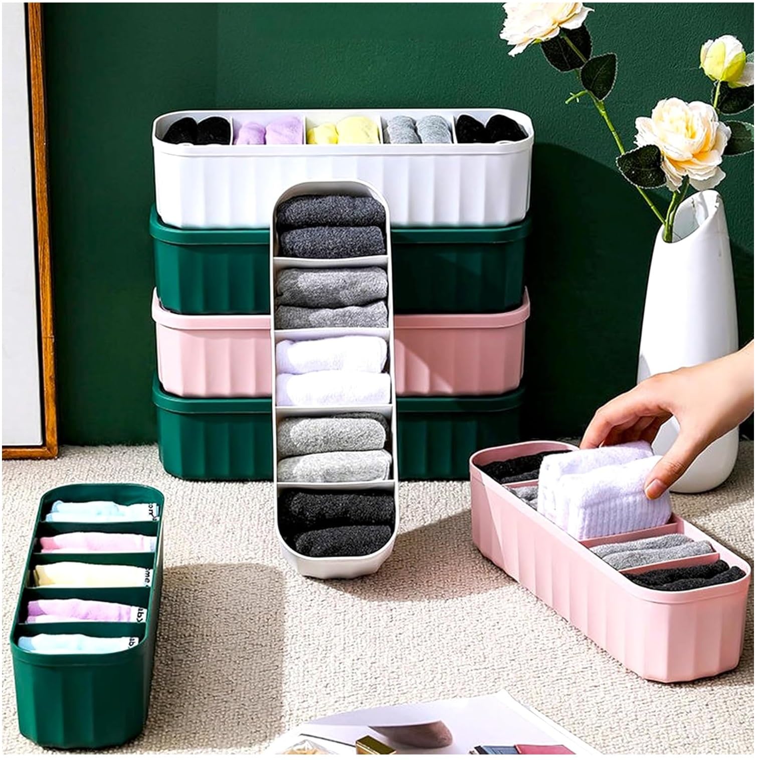 Kitchenwell 4 Pcs - Drawer Organiser For Underwear, Socks, Bras, Ties, Undergarments, And Scarves - Closet Storage Dividers For 