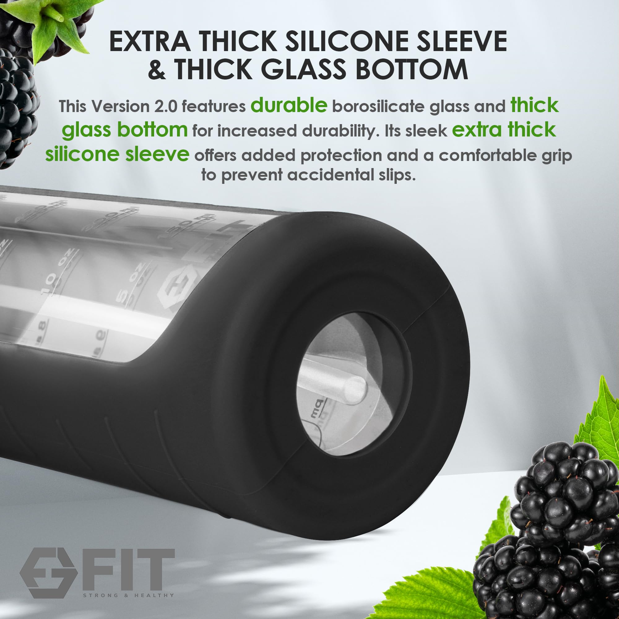 32 Oz Glass Water Bottle With Straw Lid, Time Marker, Sleeve, Extra Lid & Water Bottle Holder With Strap - Motivational, Wide Mo