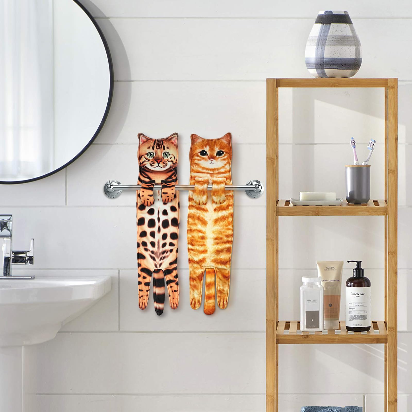 Pat Juumg Funny Cat Hand Towels For Bathroom Kitchen Decor Cat Towel,Cute Decorative Hanging Face Towels,Super Absorbent Soft, H