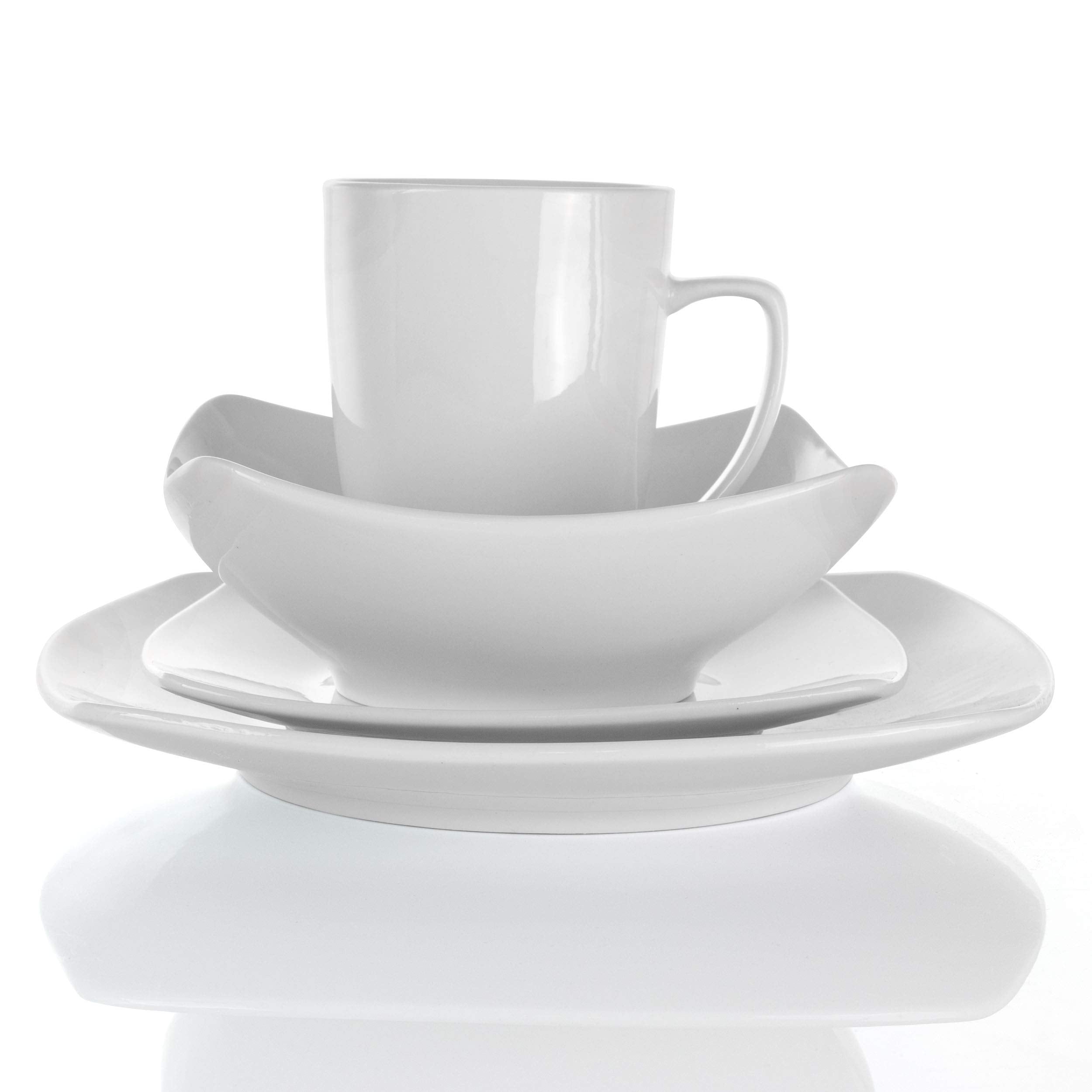 Elama Service for Four 16 Piece Porcelain Dinnerware Set, White-Square 1