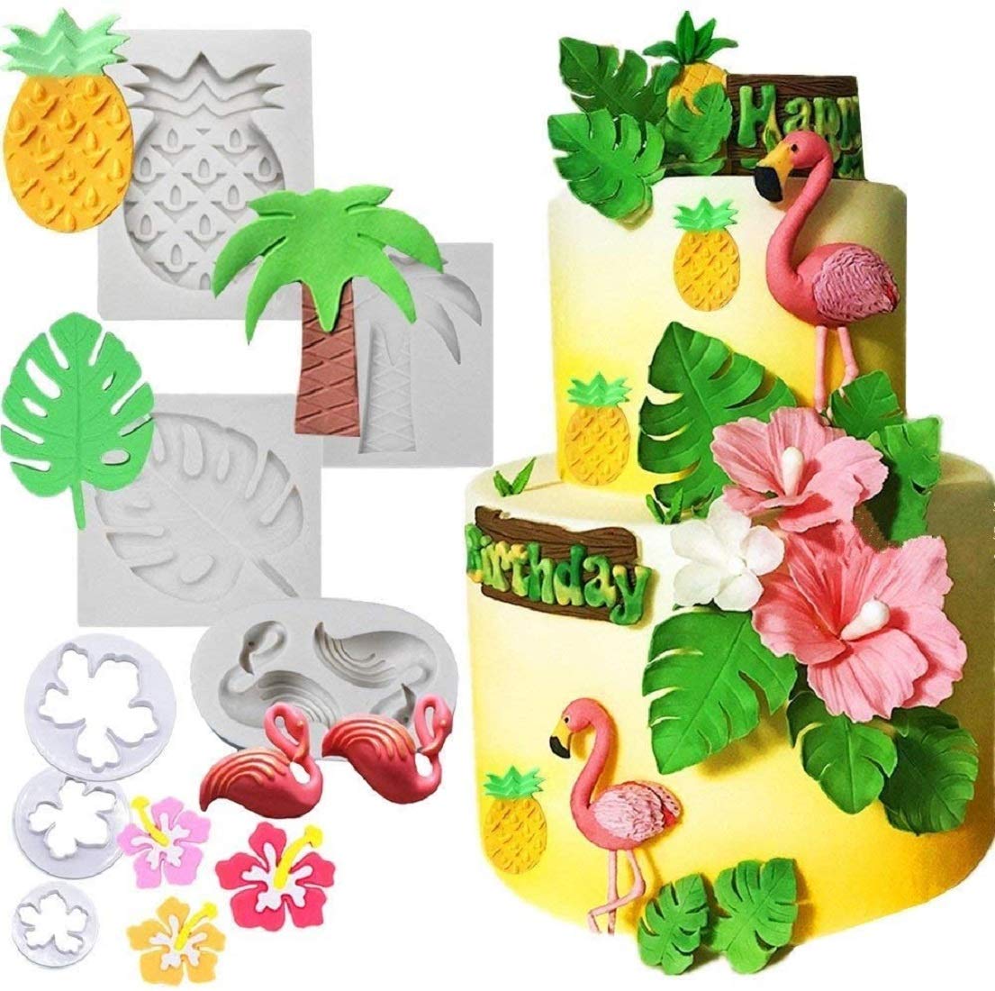 Jevenis Luau Cake Decoration Flamingo Cake Mold Hawaiian Baby Shower Cake Mold Aloha Baby Shower Cake Decoration Pineapple Cake