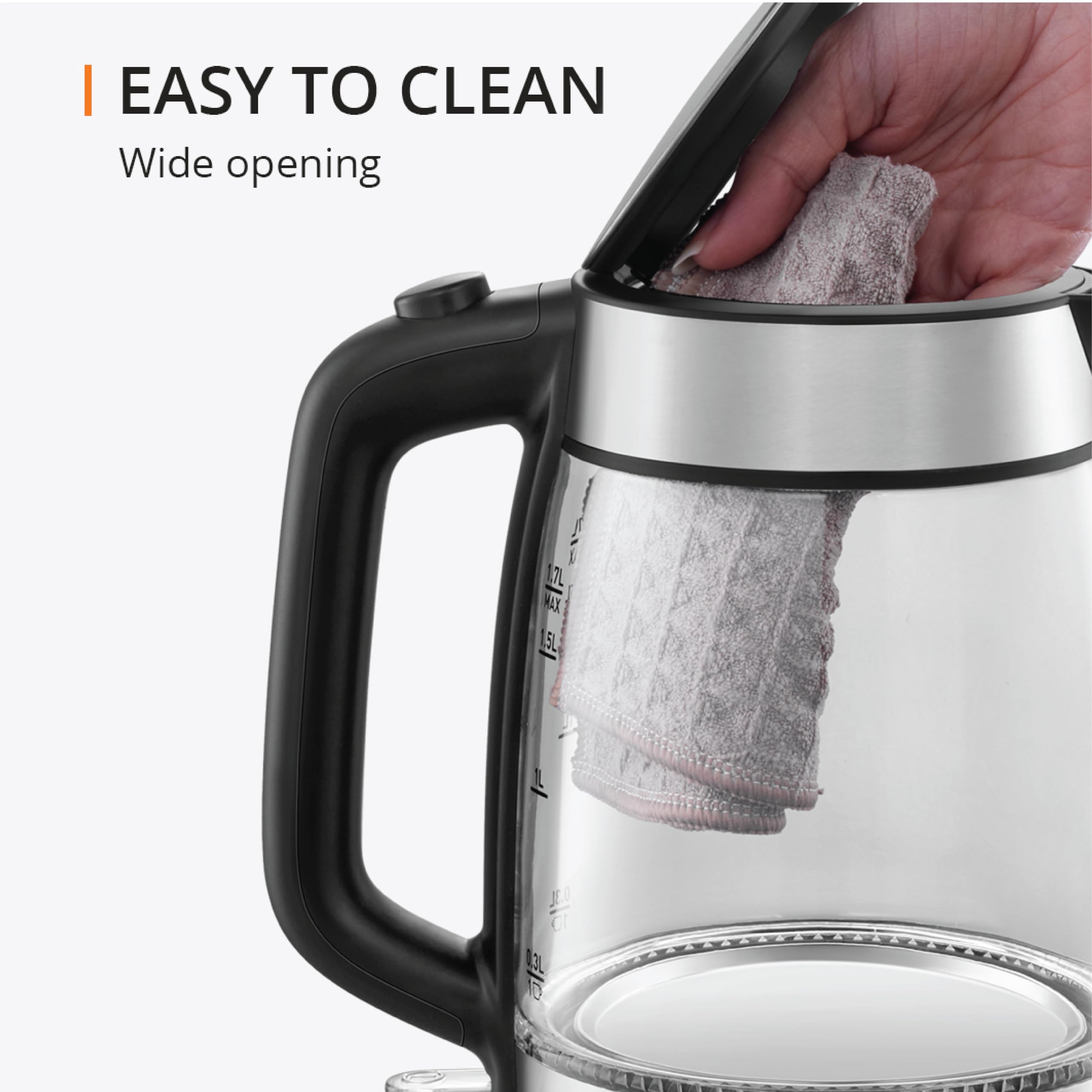 KRUPS 1.7L Glass Electric Kettle - Fast-Boiling 1500W, Auto Shut-Off, Stainless Steel and Black, Model KI700852