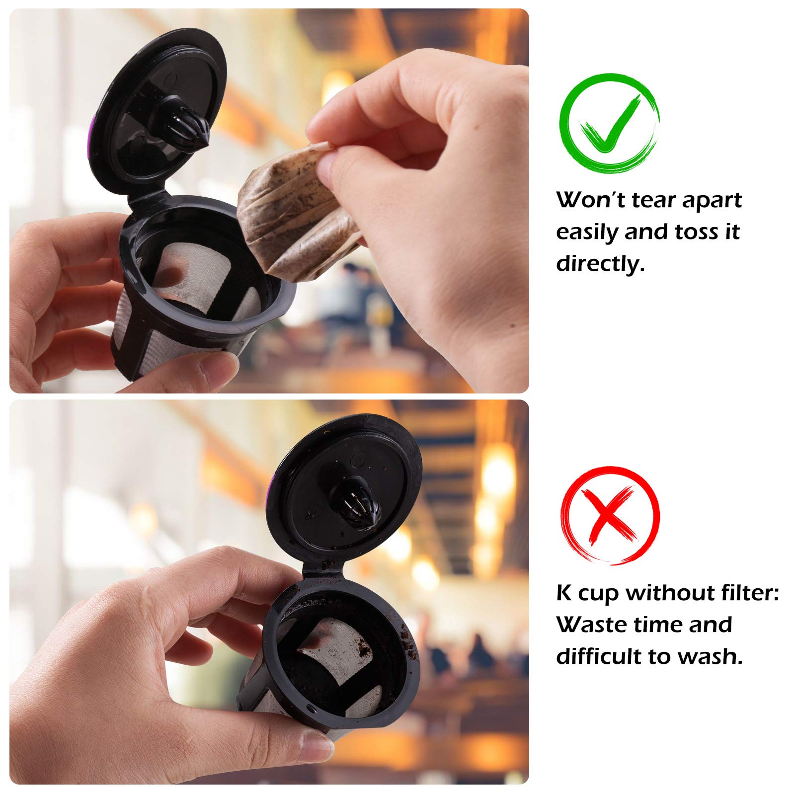 Kicovitifa Disposable Paper Coffee Filters for Keurig, 500 Count, Fits All Reusable K Cups, White, Model KFA-500p