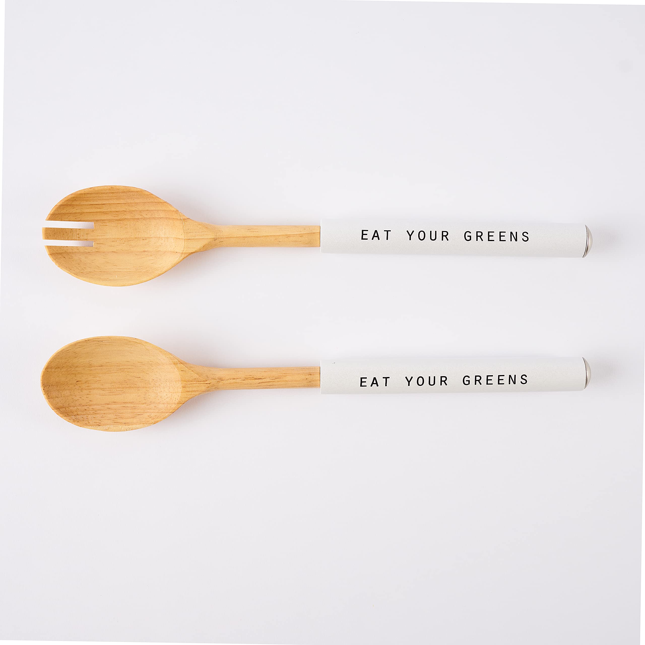 Mud Pie Dolomite, Wood Don'T Stop Be-Leafing Salad Bowl Set, 32 Oz, White, Brown