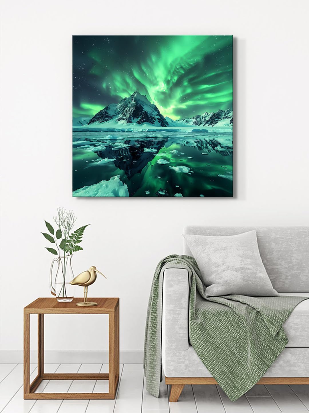 999Store Mystical Aurora Canvas-Wrapped Painting 24X24 - Northern Lights Over Icy Peaks(Flp24X240339)