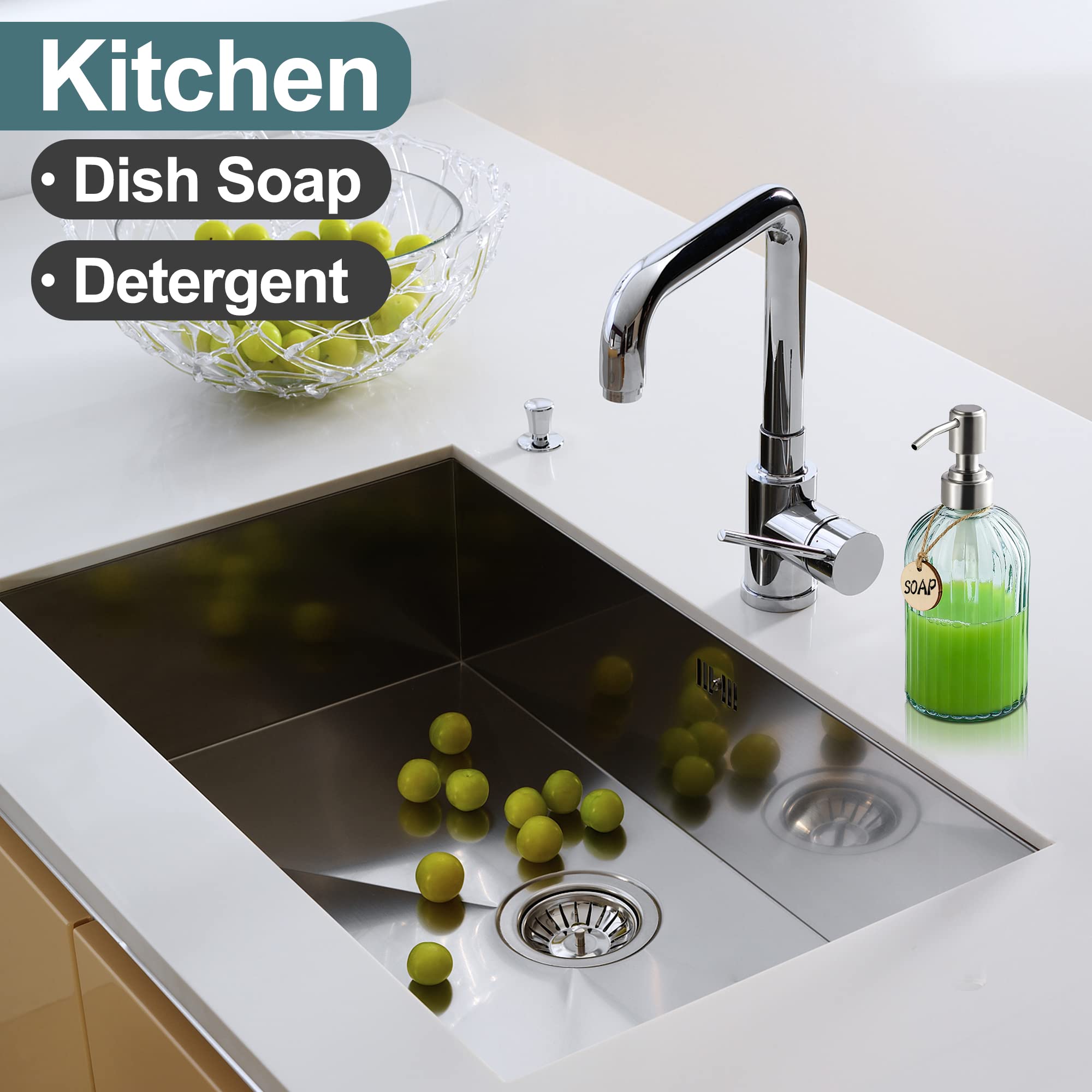 Moclif 16Oz Fashion Stripe Clear Glass Refillable Soap Dispenser With 304 Stainless Steel Pump Premium Soap Dispenser, For Kitch