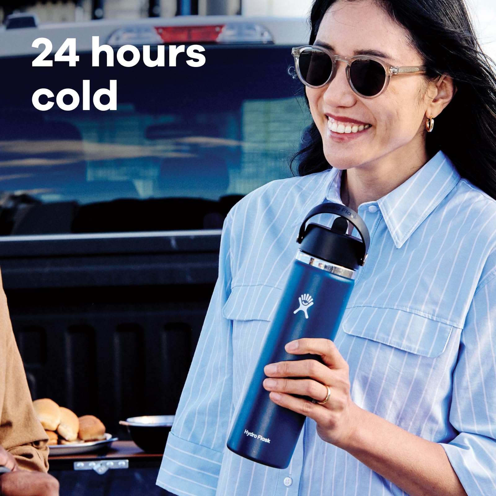 Hydro Flask Water Bottle - Insulated Stainless Steel - Wide Mouth Flex Straw Lid, Non Spill, Leakproof and Refillable in 24 Oz C
