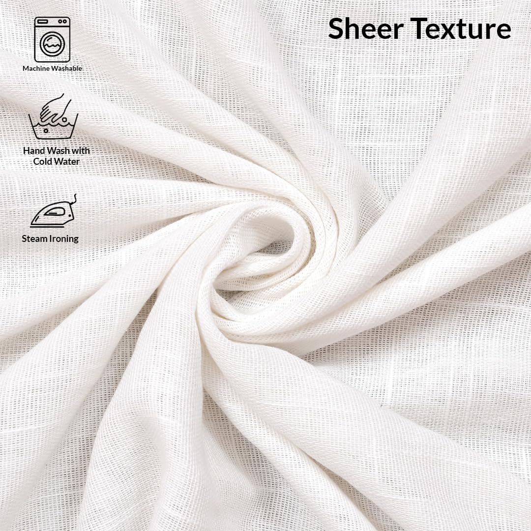 HOMEMONDE Solid Sheer Curtain Set for Window 5 Feet, Linen Textured Plain Sheer Window Curtain for Home Decor, Hangs Elegantly w