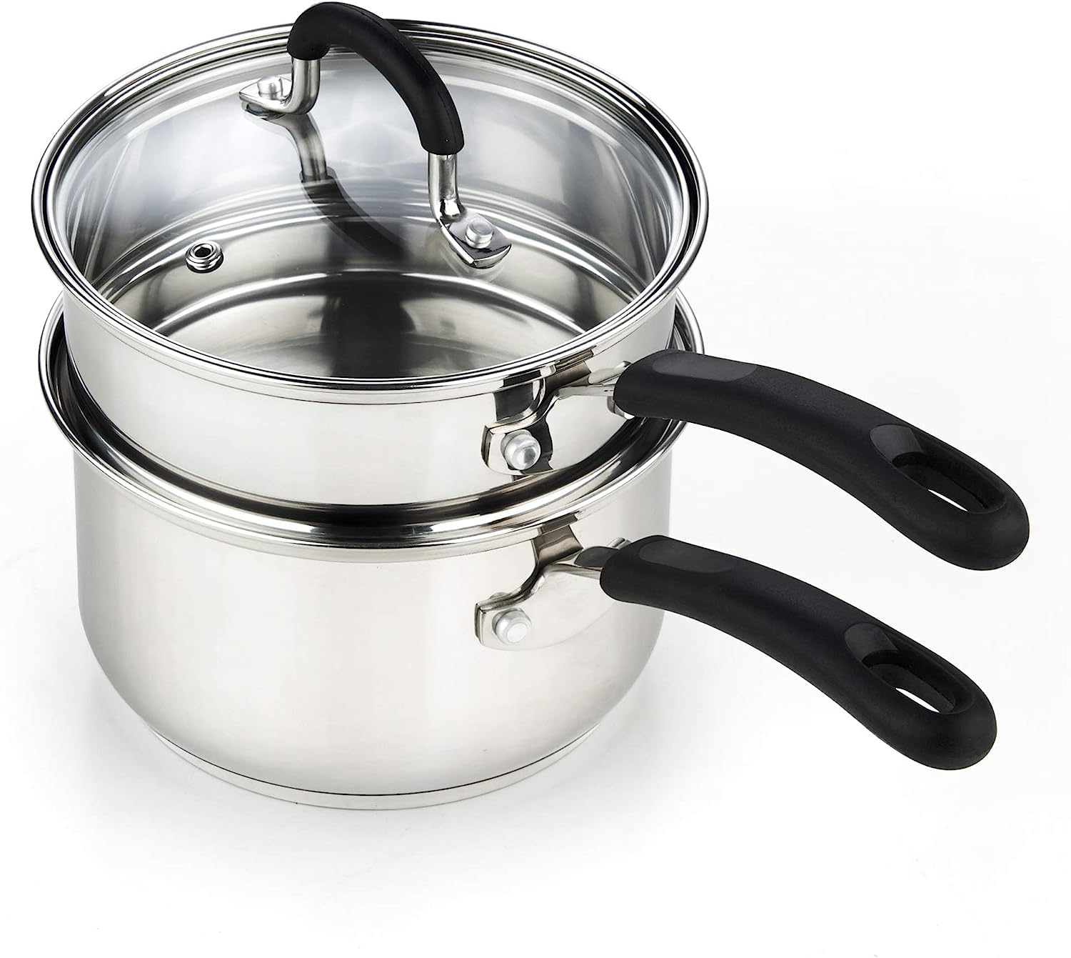 Cook N Home 02655 Professional Double Boiler Saucepan 2-Quart, 18-10 Stainless Steel Steam Melting Pot For Butter Chocolate Chee