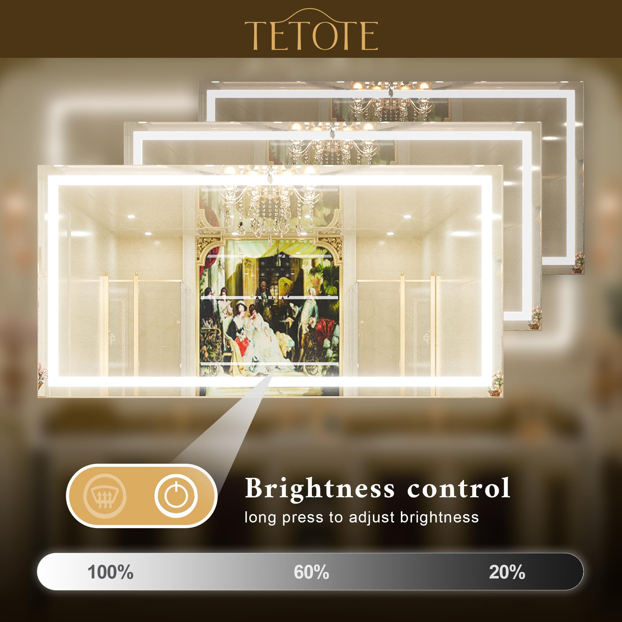 Tetote Led Bathroom Mirror Led Mirror 60 X 28 Bathroom Mirror With Lights Bedroom Led Vanity Mirror Makeup Mirror Dimmable Anti-