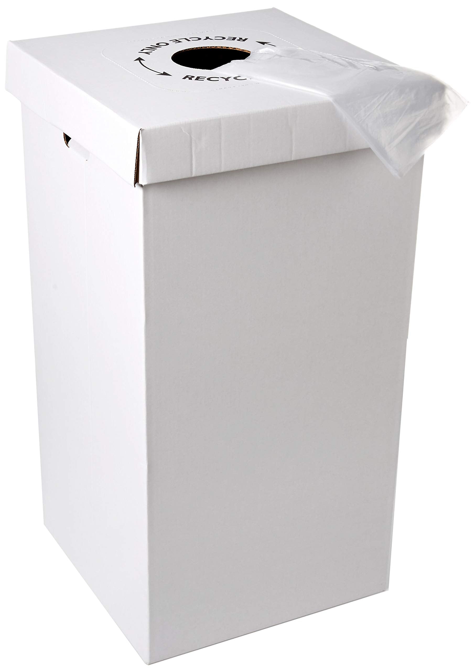Disposable Cardboard Trash And Recycling Boxes: Bin + Lid + Trash Bag- White (Qty. 10 Sets)