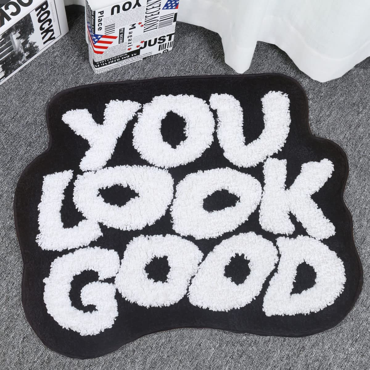 Urtlmaji You Look Good Bath Mat Black Bathroom Rugs Funny Cute Bath Rugs Non Slip Microfiber Plush Preppy Small Cool Shower Rug