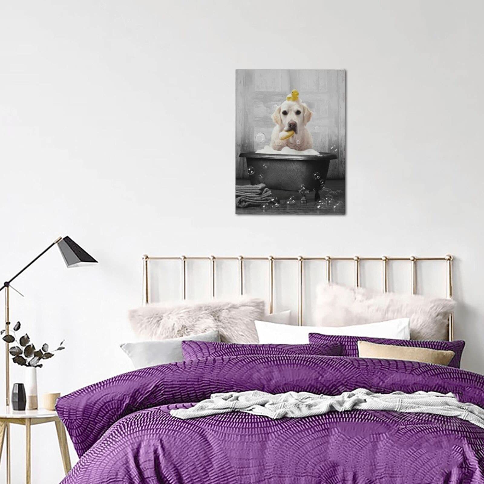 Dog In Bathtub Canvas Wall Art Black And White Animals Bathroom Decor Print Painting Funny Bathtub Labrador Pictures Modern Home