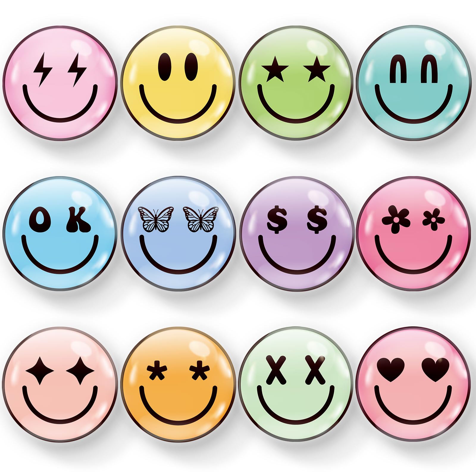 Whaline 12 Pcs Smile Face Resin Refrigerator Magnets Pastel Preppy Decorative Fridge Magnetic Stickers Boho Locker Magnet for Ba