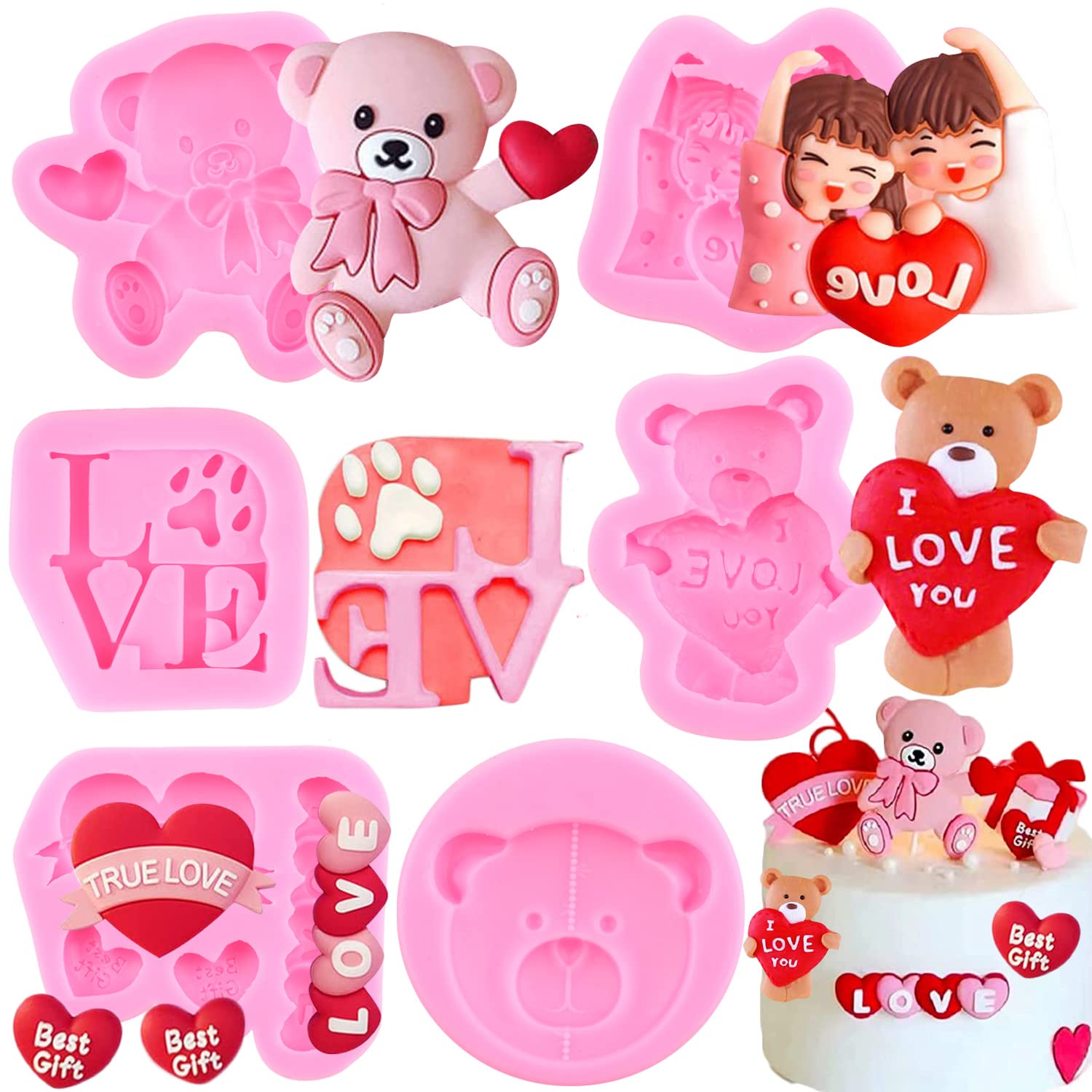 Zixiang Valentine'S Day Fondant Molds Wedding Fondant Cake Molds Bear Heart Love Letter Candy Silicone Molds For Chocolate Cake