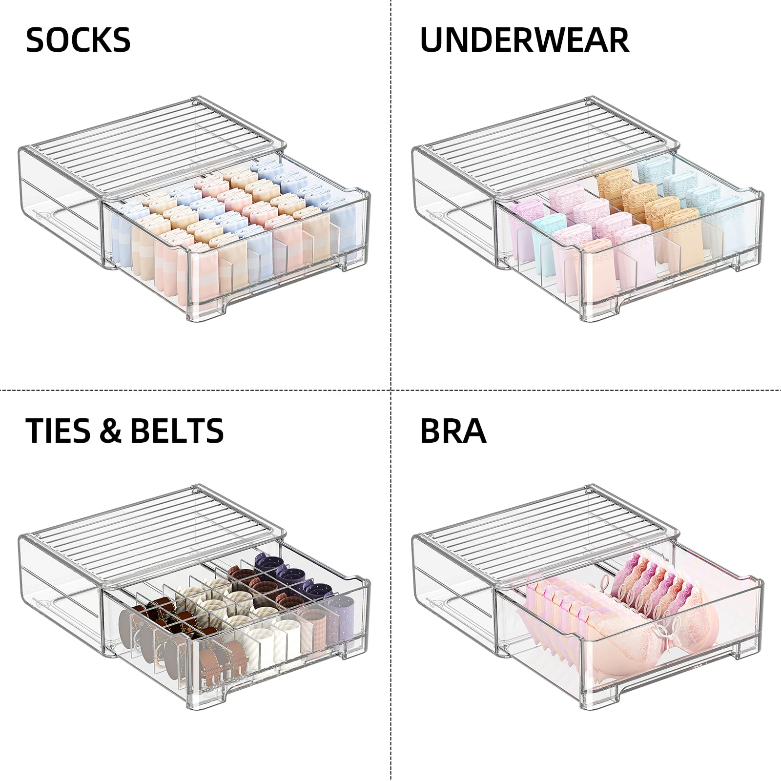 MSHOMELY Underwear Drawer Organizer, Plastic Bra Storage Organizer for Closet, Bra Shelf Organizer, Clear Plastic Bra Drawers St