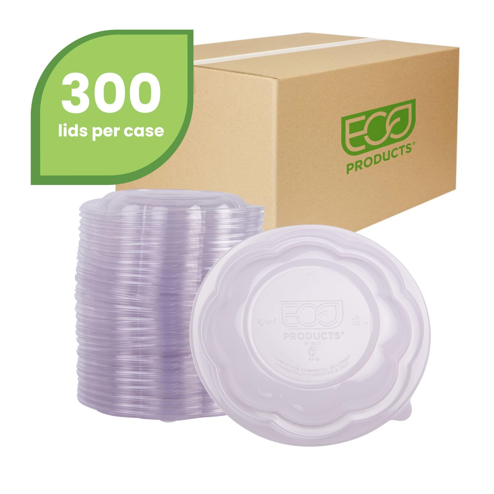 Eco-Products Compostable 24-48Oz Salad Bowl Lids, Case Of 300, Fits 24-48Oz Round To Go Containers, Renewable Pla Material Made