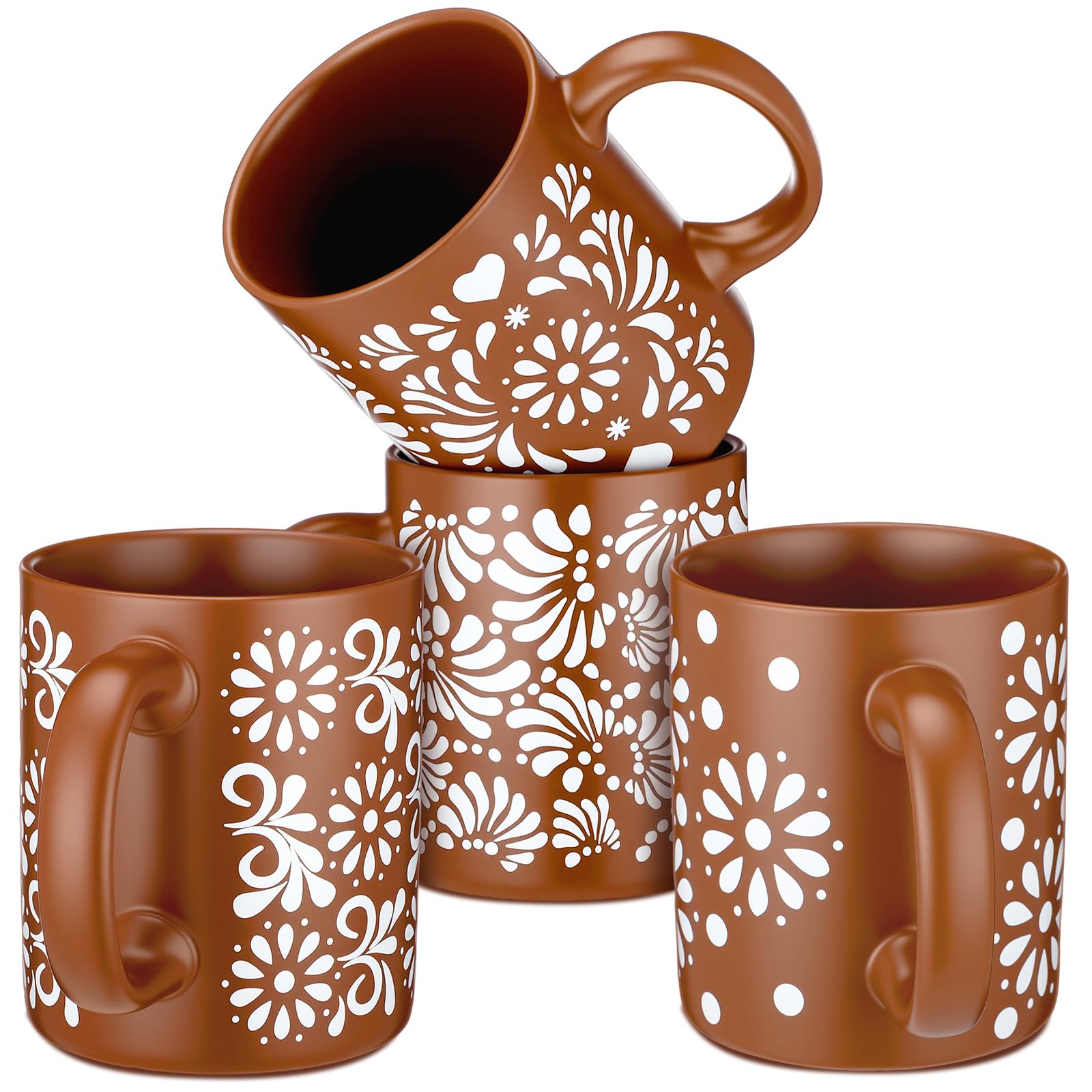 Acellegic 4 Pack Mexican Coffee Mugs, Mexican Talavera Mugs, Classic Style