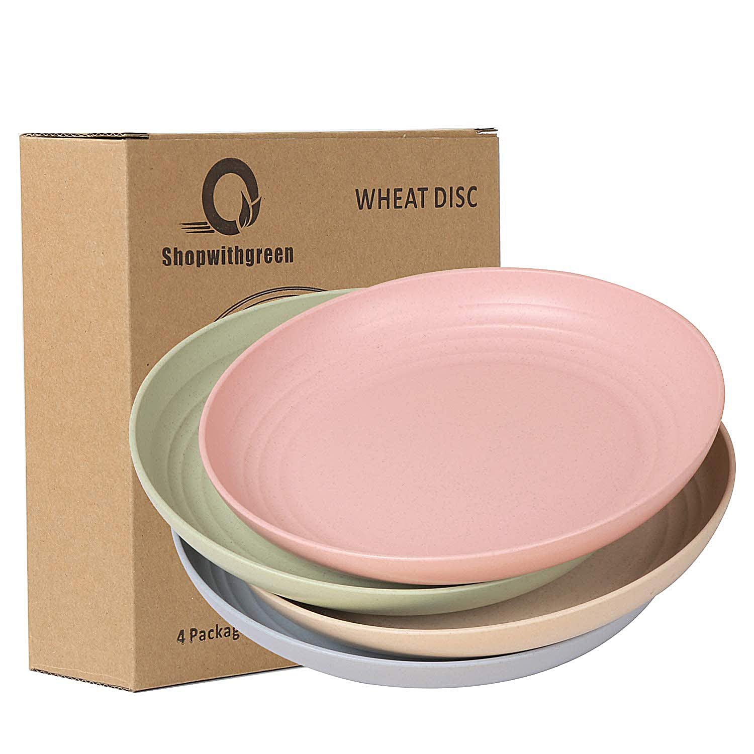 8.8 Inch Wheat Straw Dinner Plates Set of 4, Unbreakable Plastic Reusable Plates for Kitchen, Camping, Lightweight Deep Dinnerwa
