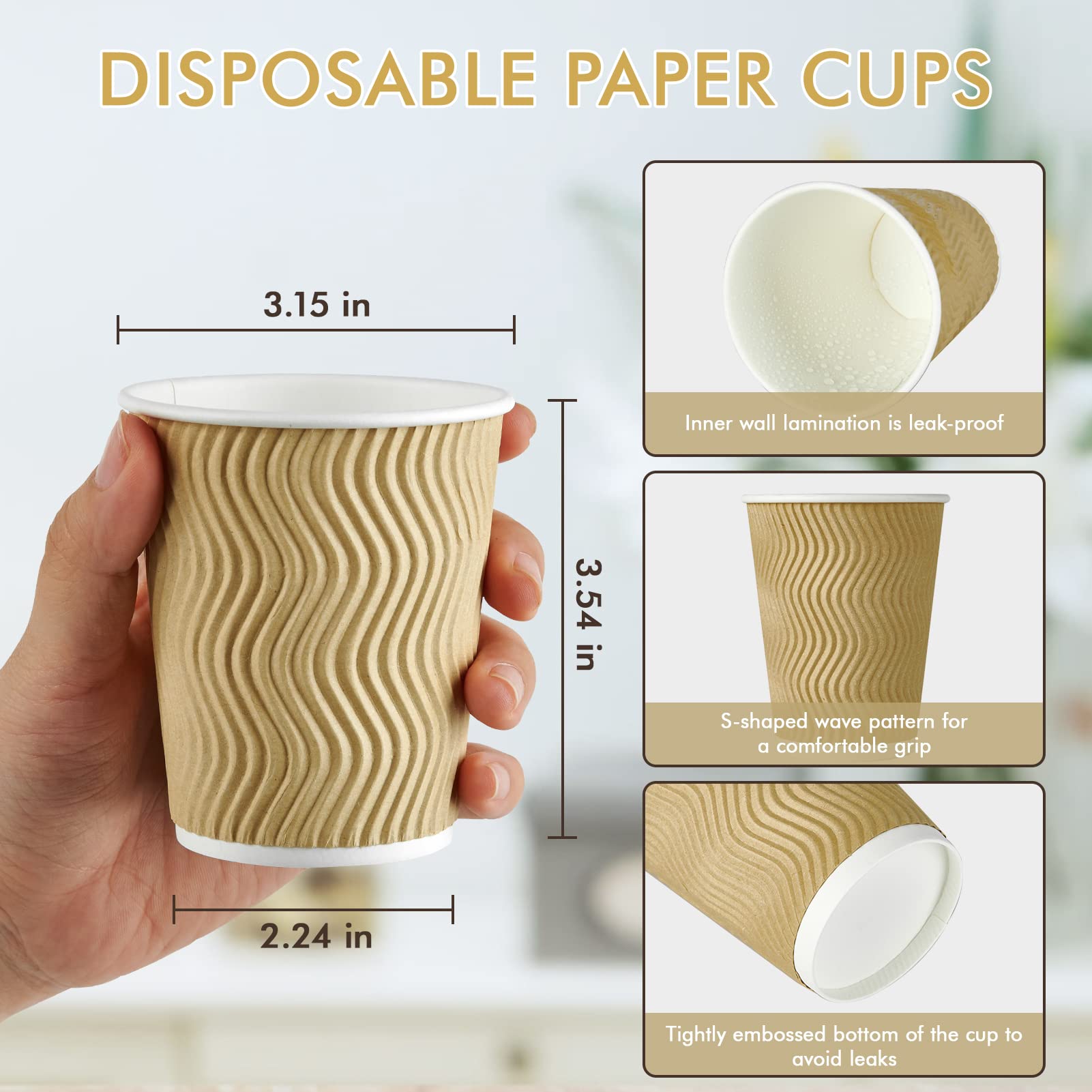 Dailypack 8 Oz Coffee Cups, 120 Count Insulated Ripple Wall Paper Hot Coffee Cups, Disposable Coffee Cups For Hot Drinks