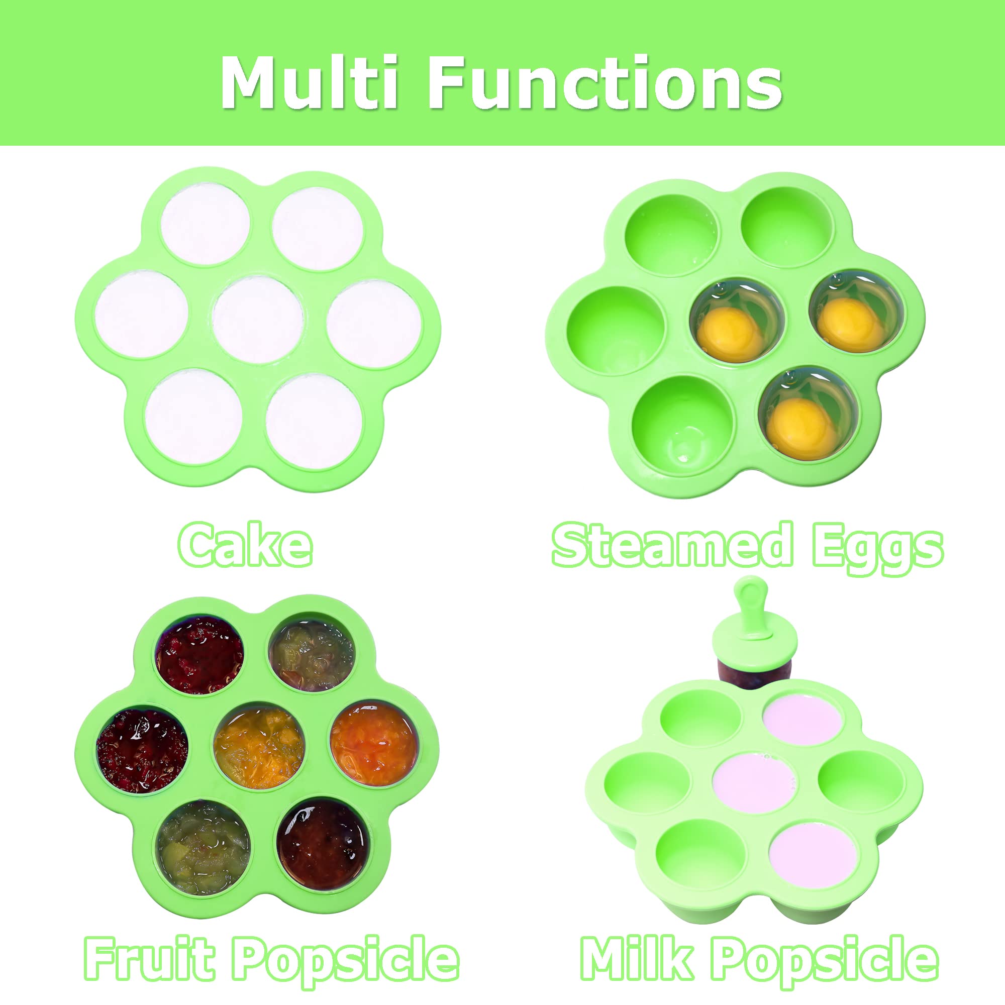 Silicone Popsicle Molds 7-Cavity Diy Ice Pop Mold With Colorful Sticks For Egg Biting Ice Cream Molds Baby Food Storage Containe