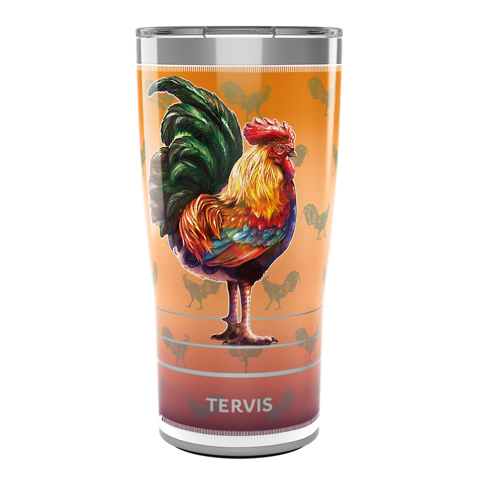 Tervis Traveler Rooster Pattern Triple Walled Insulated Tumbler Travel Cup Keeps Drinks Cold & Hot, 20oz, Stainless Steel