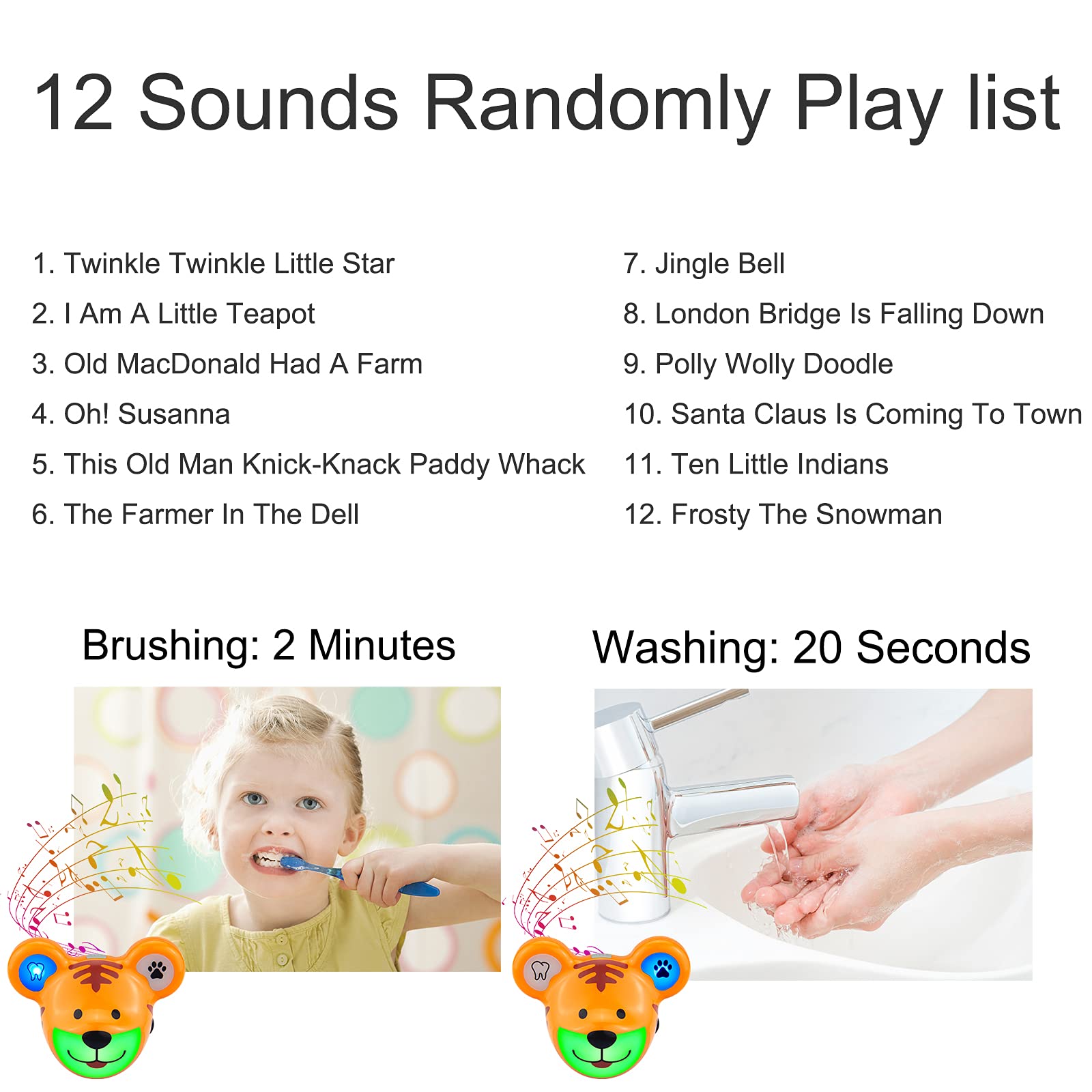 Luxsway Cute Animal Toothbrushing Timer For Kids With Musical Volume, 2 Minute Kid Timer For Teeth, 20 Seconds Wash Hand Timer F