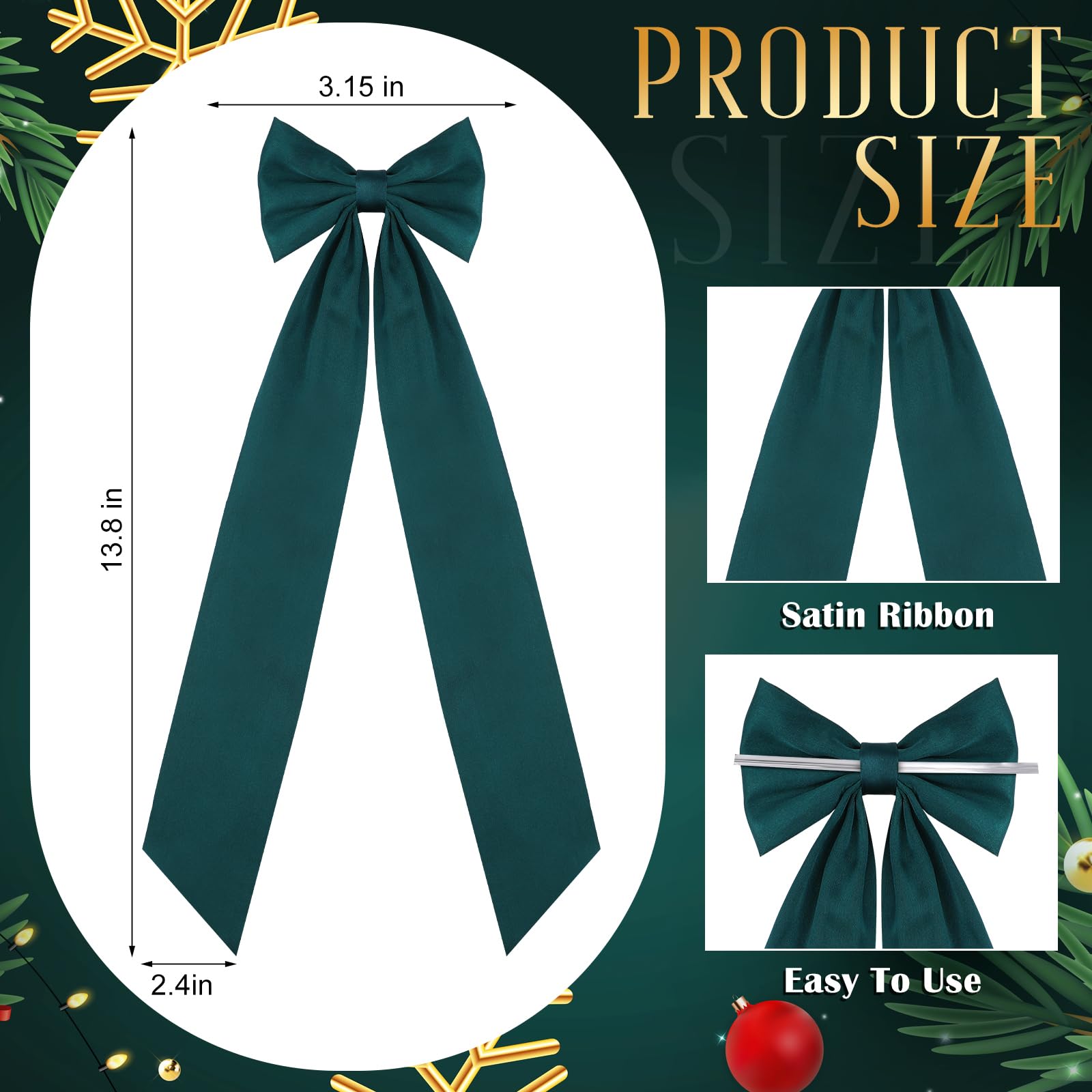 Teenyyou 12 Pcs Green Christmas Candlestick Bows Decor 13 Inch Large Coquette Decorations Bows for Table Self Adhesive Candle Ho