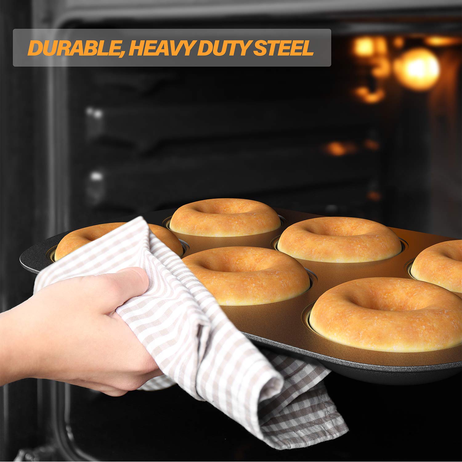 Tiawudi Non-Stick 6-Cavity Donut Baking Pans, Makes Individual Full-Sized 3 1/4'' Donuts, Set Of 2
