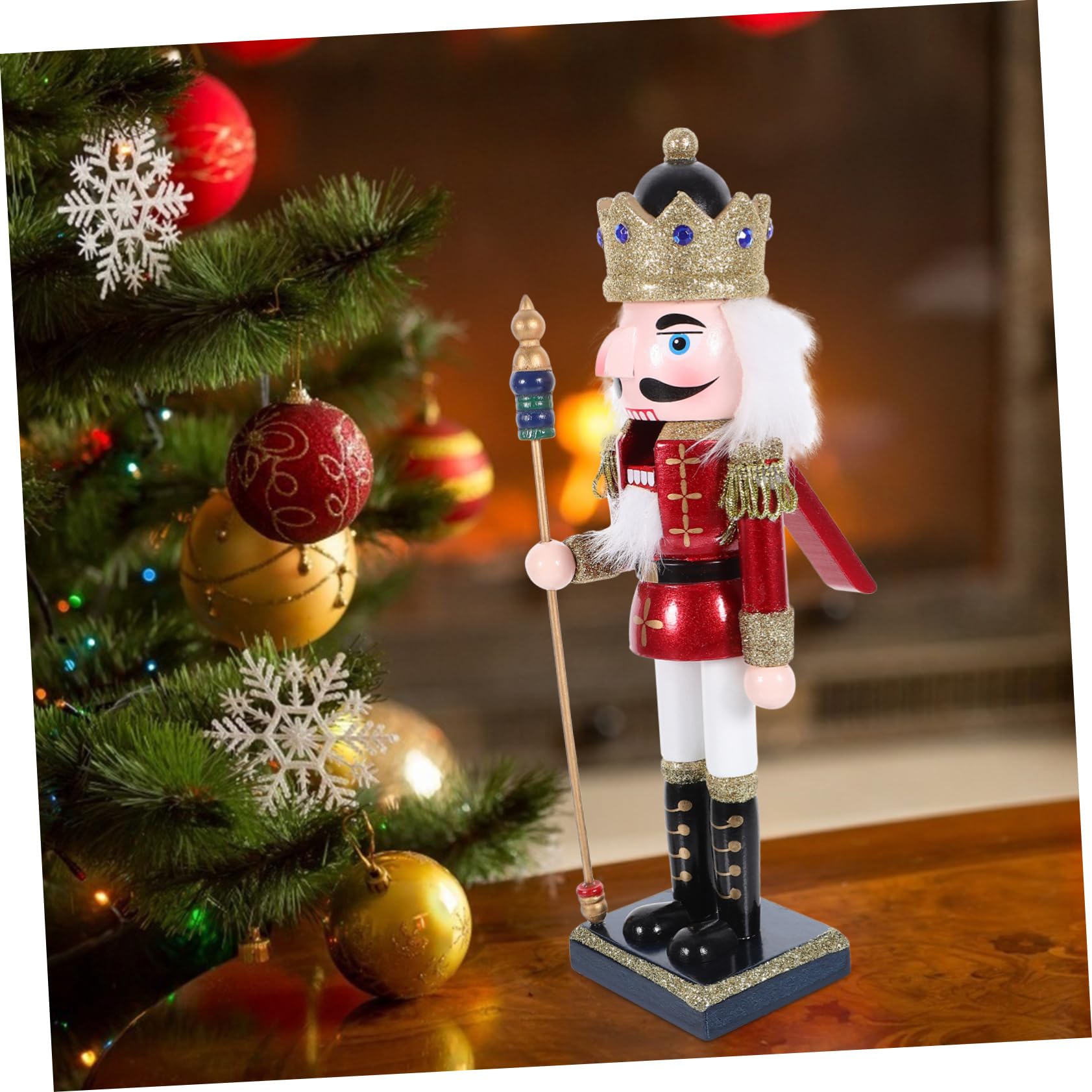 SEWACC Wooden Nutcracker Christmas Decoration Nutcracker Figure Cute Xmas Decor for Home Office Unique Holiday Ornament Cheerful