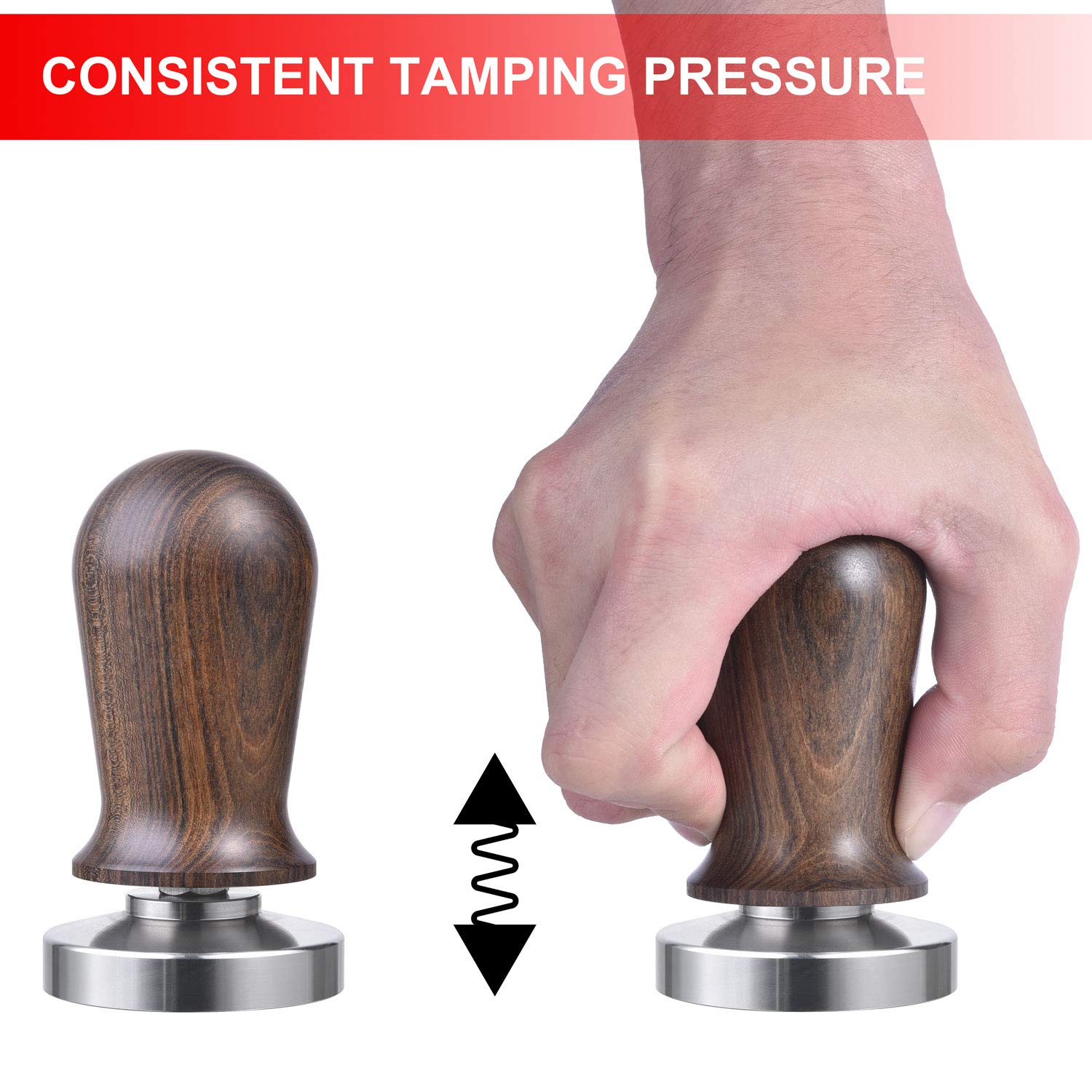 Matow 53Mm Calibrated Espresso Tamper, Calibrated Coffee Tamper With Spring Loaded Wooden Handle Stainless Steel Flat Base, Prof