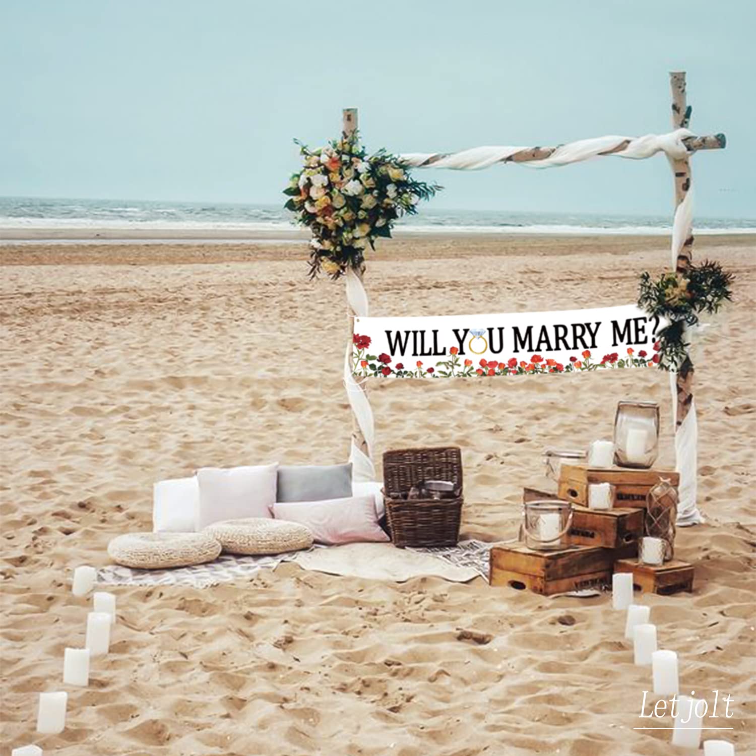 Marry Me Flower Banner Will You Marry Me Large Flower Banner Marriage Valentine'S Day Proposal Winter Supplies Engagement Lawn S