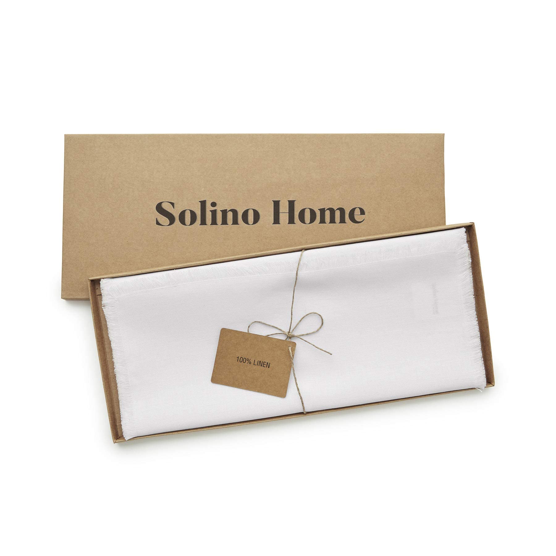 Solino Home Linen Fringe Table Runner - 100% Pure Linen Table Runner 14 X 60 Inch -