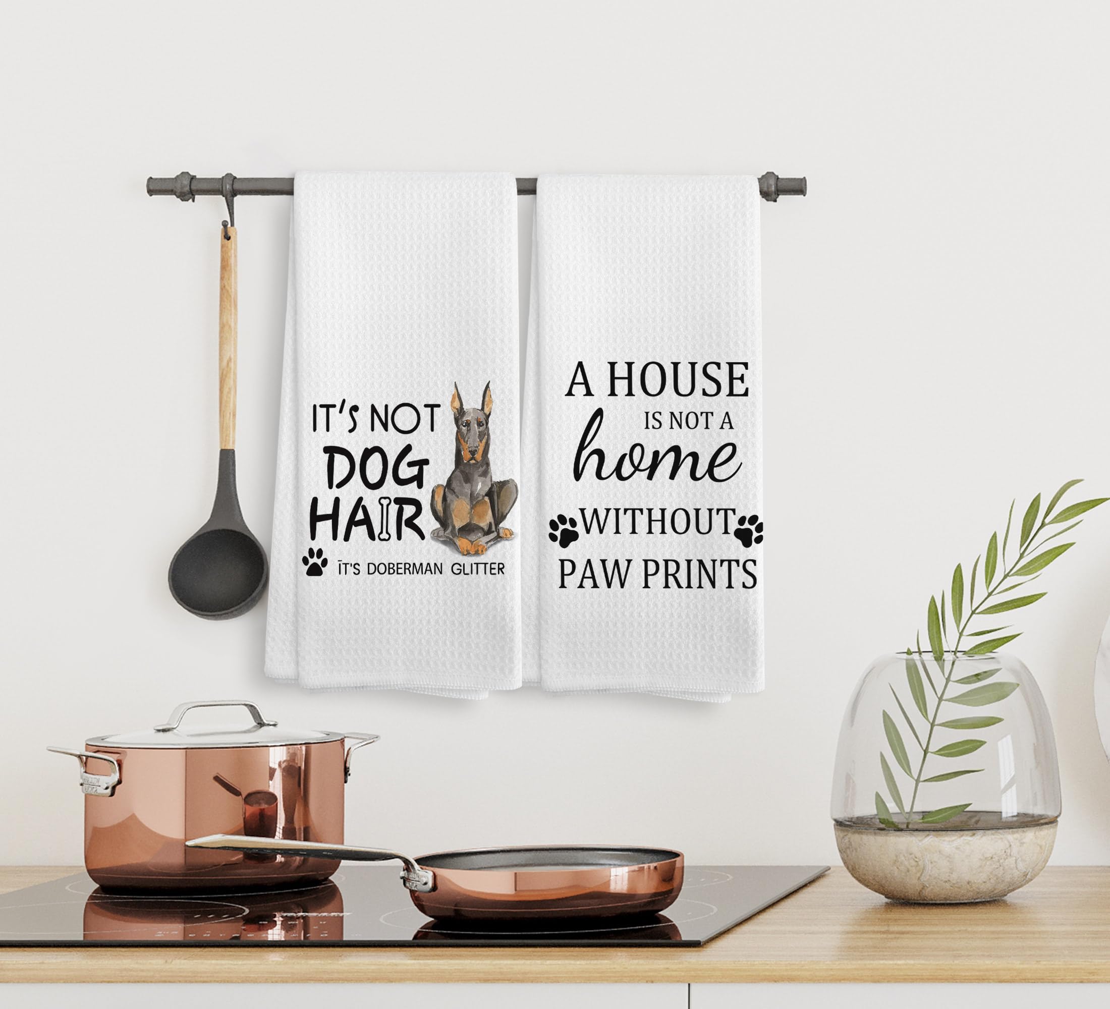 NOQL Doberman Glitter Dog Decor Kitchen Towels and Dishcloths Set of 2, Doberman Glitter Dog Mom Gifts for Women, 16  24 Inches